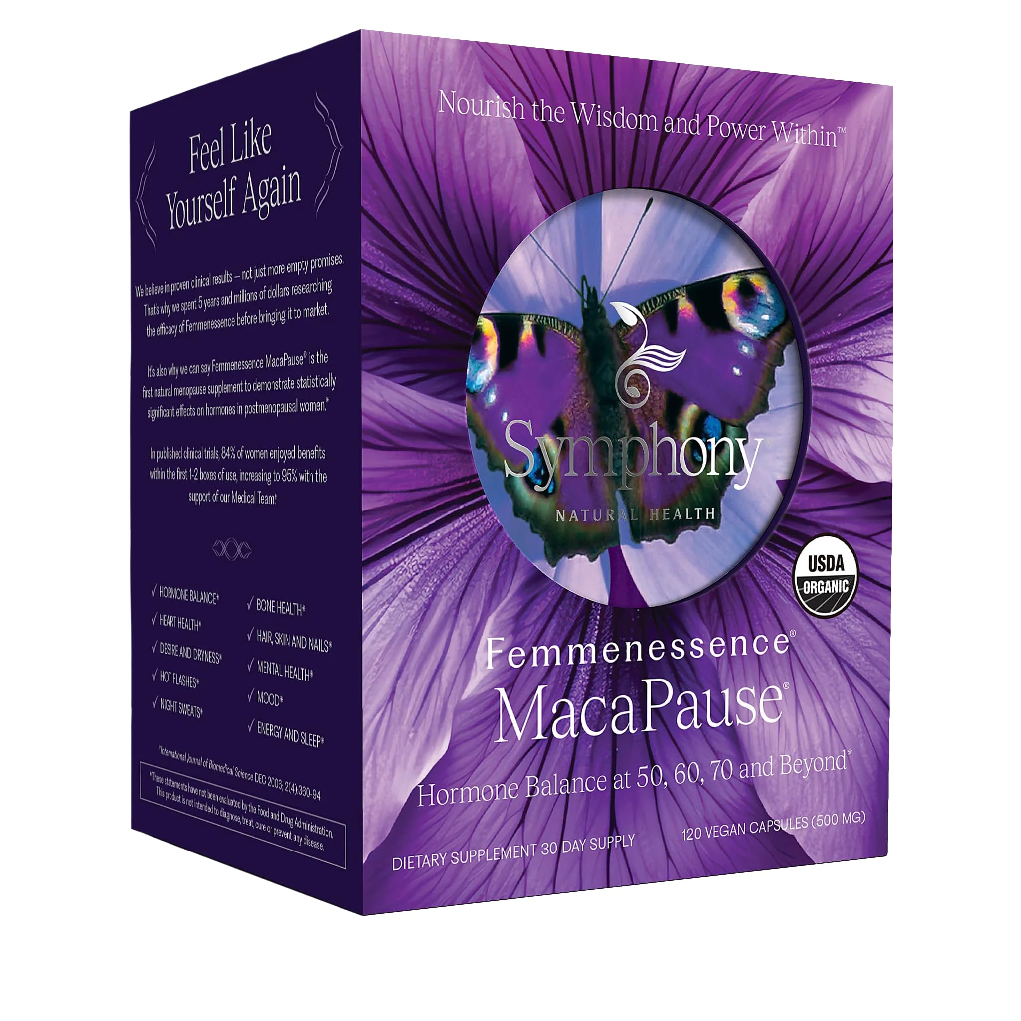 Femmenessence® MacaPause® – Clinically Proven Postmenopausal Organic Vegan Supplement for Natural Hormone Balance, Menopause Symptom Relief, Bone & Heart Health (120 Capsules, 30 Day Supply) Natural Health International uk supplements