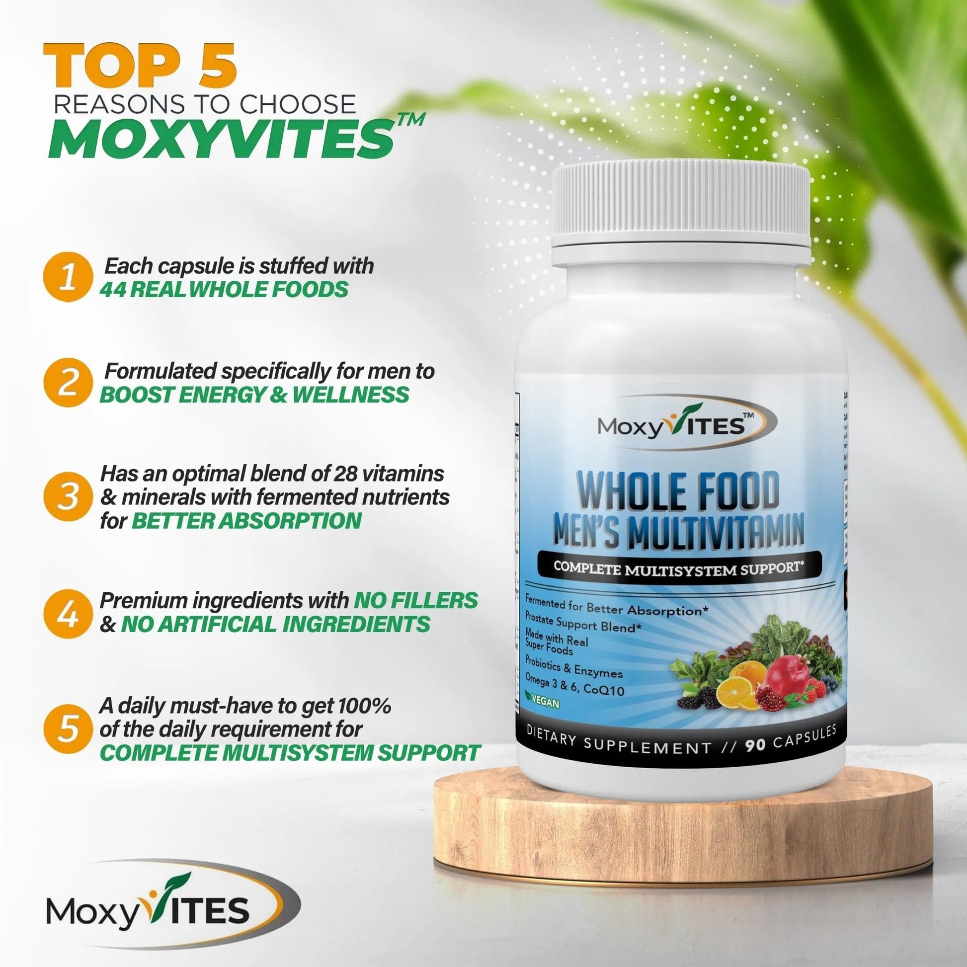 Methylated Mens Multivitamins - Daily Mens Vitamins with 44 Organic Whole Food - Multivitamin for Men with Iron & Fermented Nutrients MoxyVites uk supplements