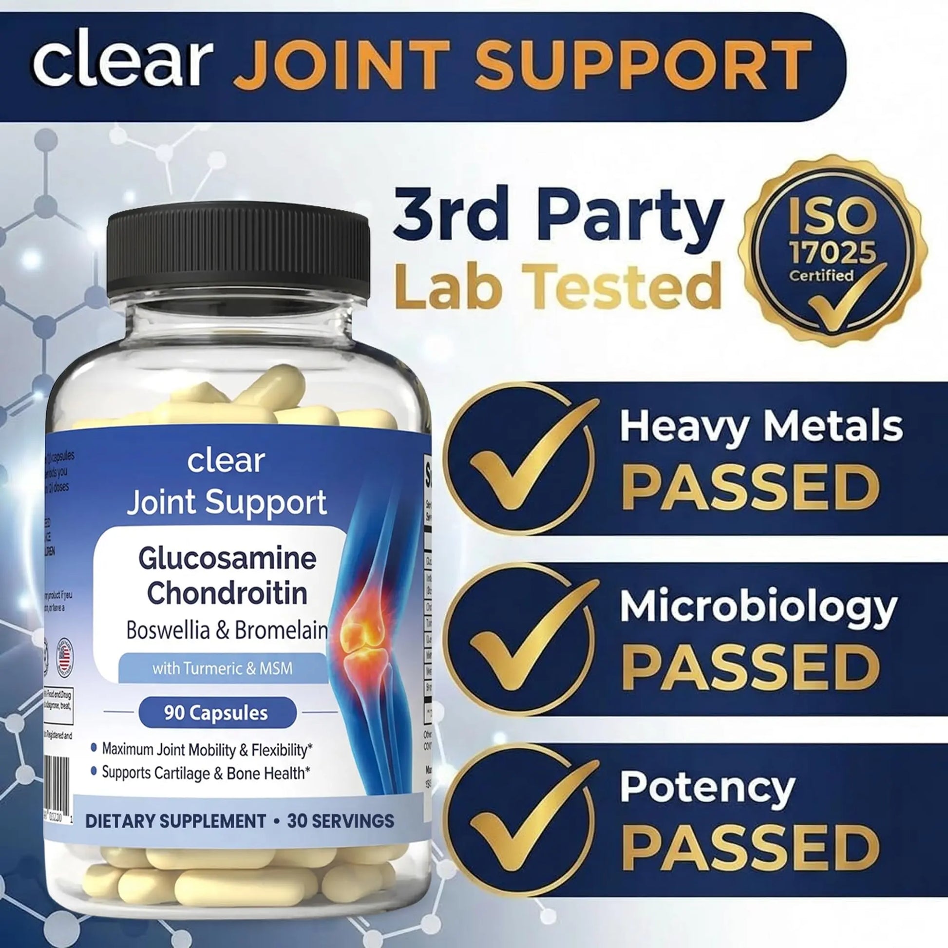 Glucosamine Chondroitin MSM with Turmeric & Boswellia 540 Capsules | 8-in-1 Joint Support Supplement for Flexibility & Mobility | Joint Supplement for Men & Women – Supports Back, Knees, Hips & Joints Clear Probiotics uk supplements