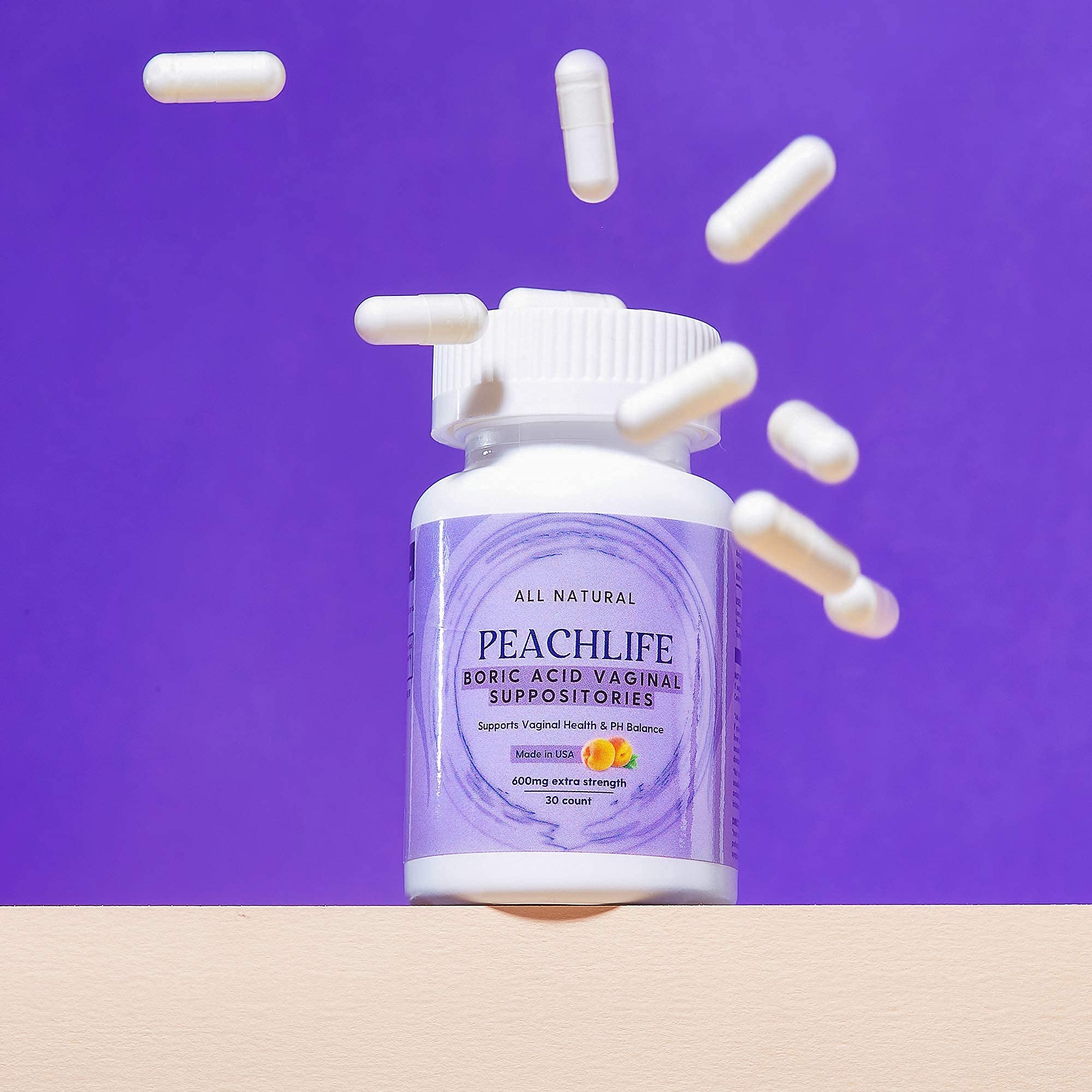 Peachlife Boric Acid Suppositories and Small Soft Menstrual Cup with Ring Pull Peachlife uk supplements