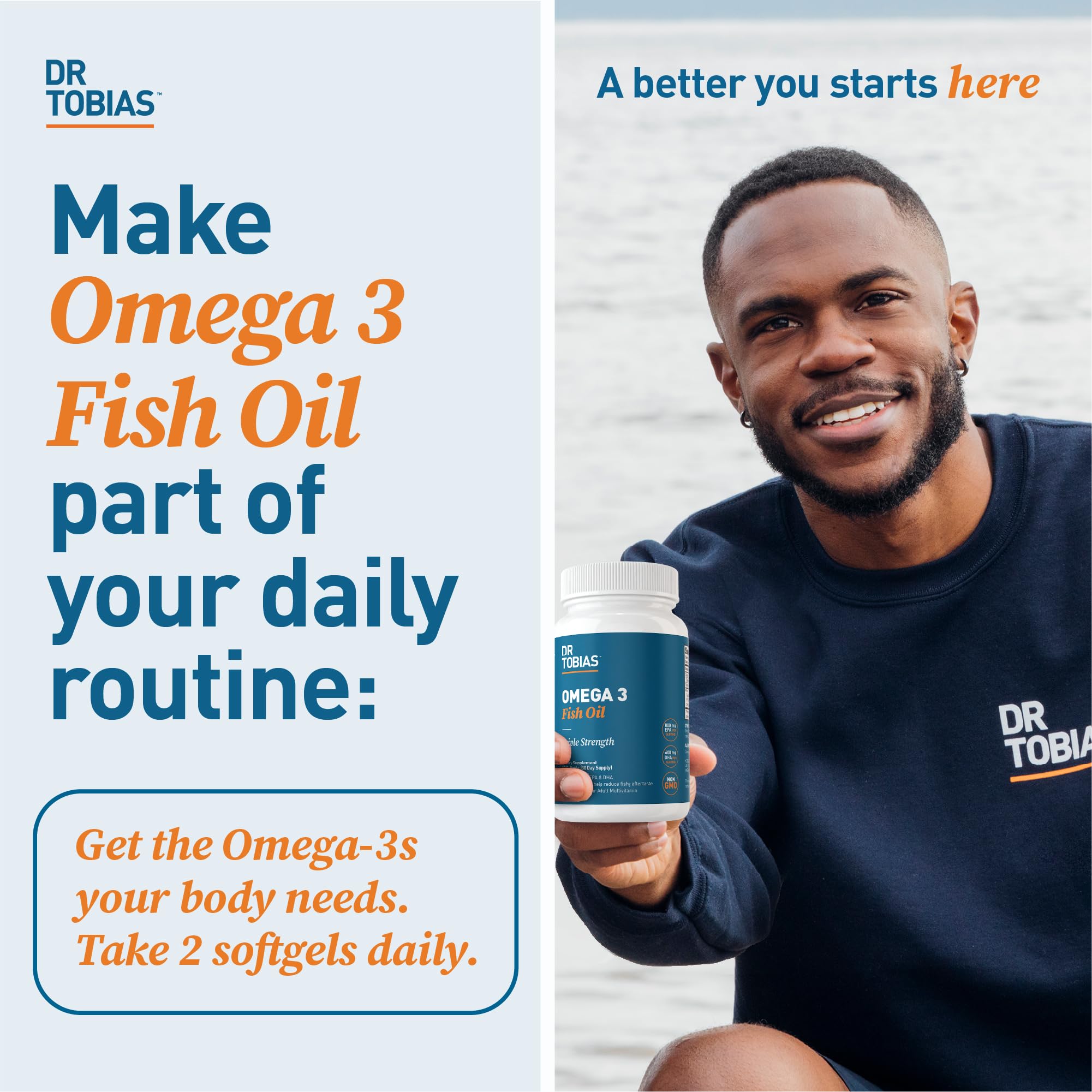 Dr. Tobias Omega 3 Fish Oil, 800 mg EPA 600 DHA Supplement for Heart, Brain & Immune Dr. Tobias uk supplements