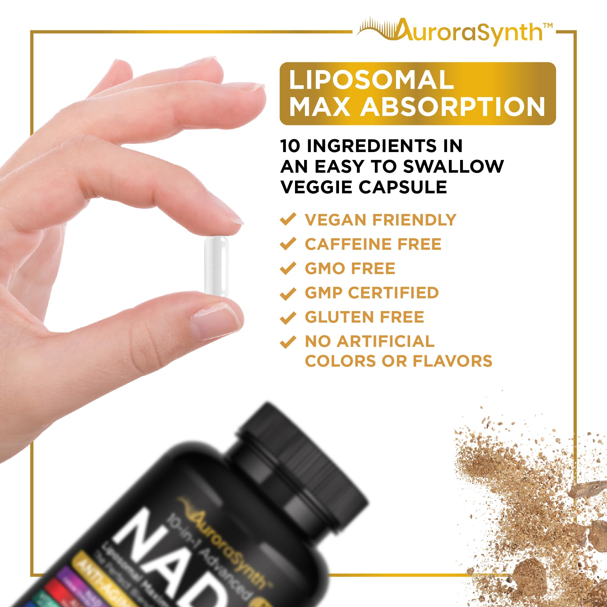 NAD+ Supplement Liposomal Capsules - Max Absorption for Cellular Energy, Healthy Aging, Brain Function & DNA Health - Vegan, Non-GMO, Gluten-Free Supplement - 60 Capsules - Supports NAD Levels AuroraSynth uk supplements