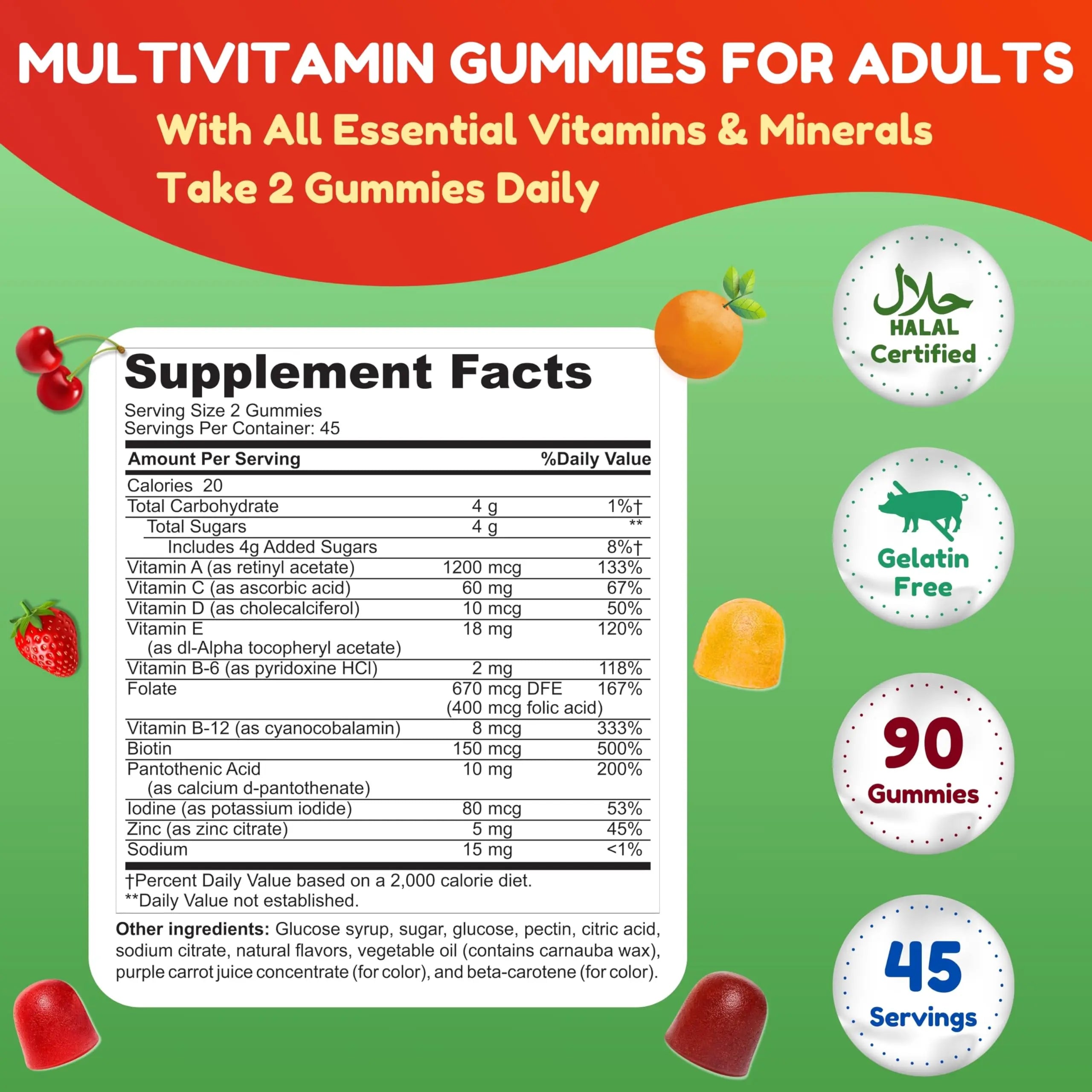 Halal Multivitamin Gummies for Women & Men | Immune & Overall Wellness | 90 Delicious Gummy Vitamins (45-Day Supply) SHIFAA NUTRITION uk supplements