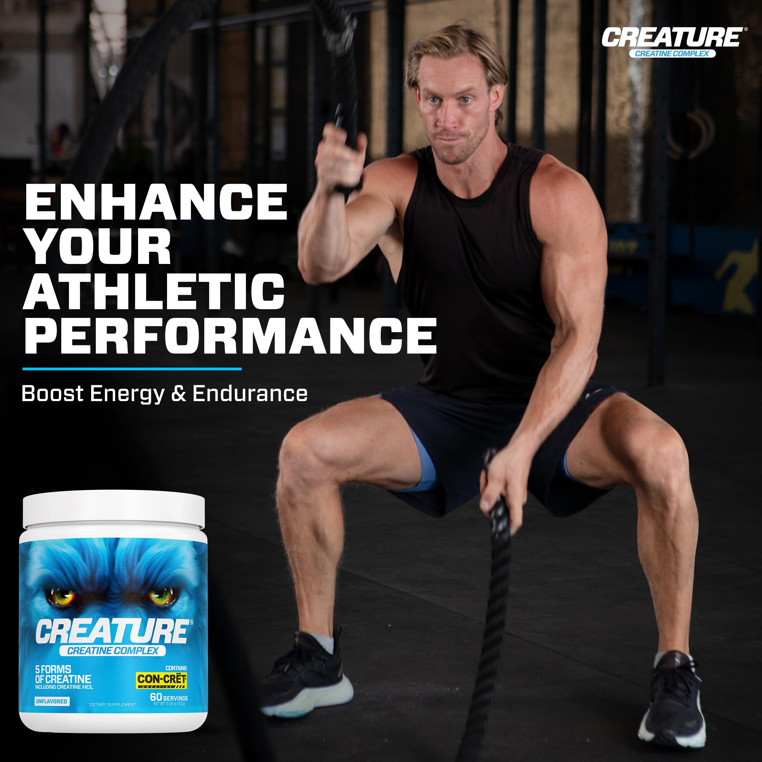 CREATURE® Creatine Complex - Creatine Monohydrate Powder with 5 Types of Creatine Including Con-Crēt® Creatine HCL, Promotes Muscle, Strength, Endurance, Brain Health, Unflavored, 300g 60 Servings CREATURE uk supplements