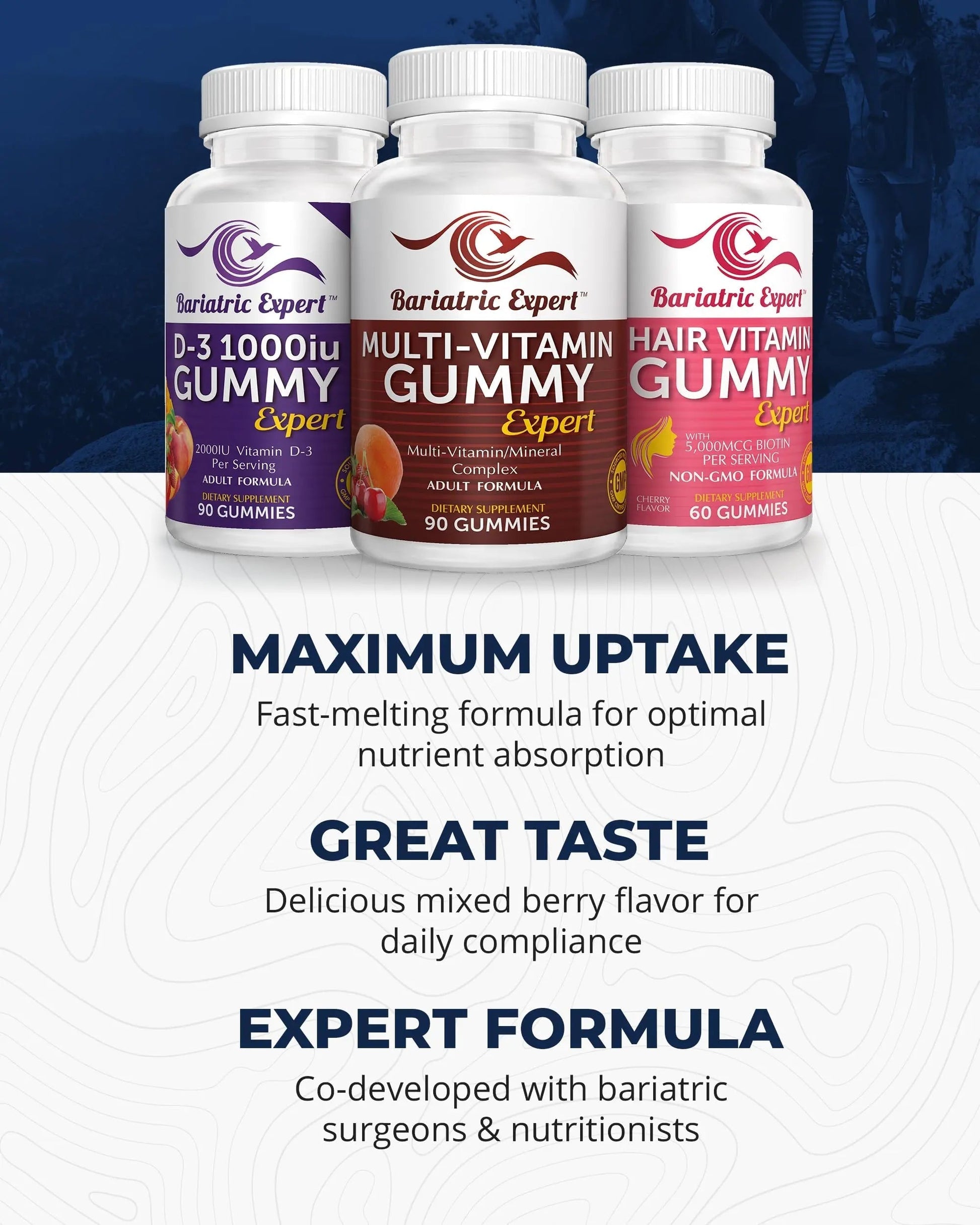 Bariatric Multivitamin 3 Pack, Multivitamin Gummy 90 Chews. - D3 Gummies 90 Chew - Hair Vitamin Gummy 60 Chews. Bariatric Food Expert uk supplements