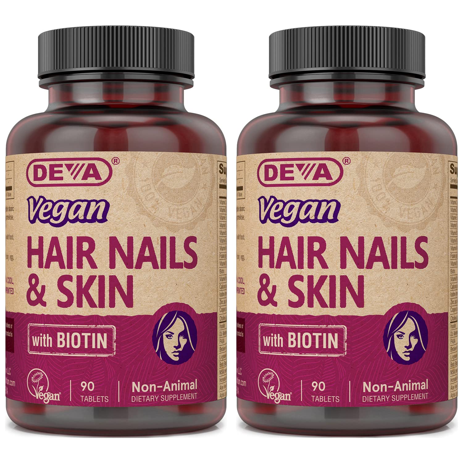 DEVA Vegan Vitamins Hair, Nails & Skin Supplement with 500 mcg of Biotin Per Tablet 90 Tablets (Pack of 2) DEVA uk supplements