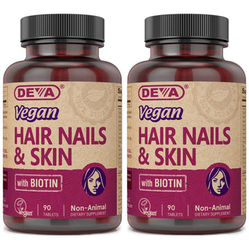 DEVA Vegan Vitamins Hair, Nails & Skin Supplement with 500 mcg of Biotin Per Tablet 90 Tablets (Pack of 2) DEVA uk supplements