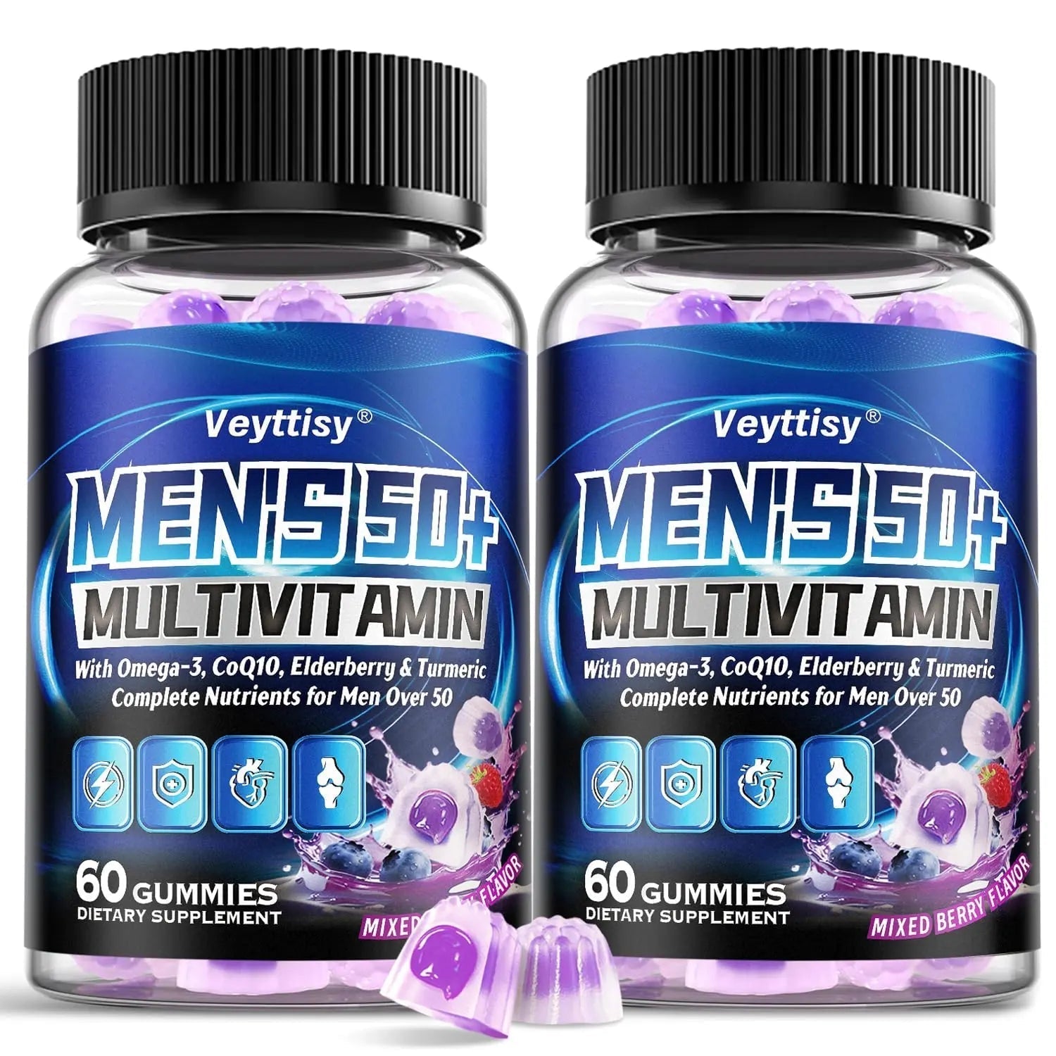 Sugar Free Multivitamin Gummies for Men 50 Plus - Methylated Multivitamin with Omega-3, CoQ10, Elderberry & Turmeric Veyttisy uk supplements