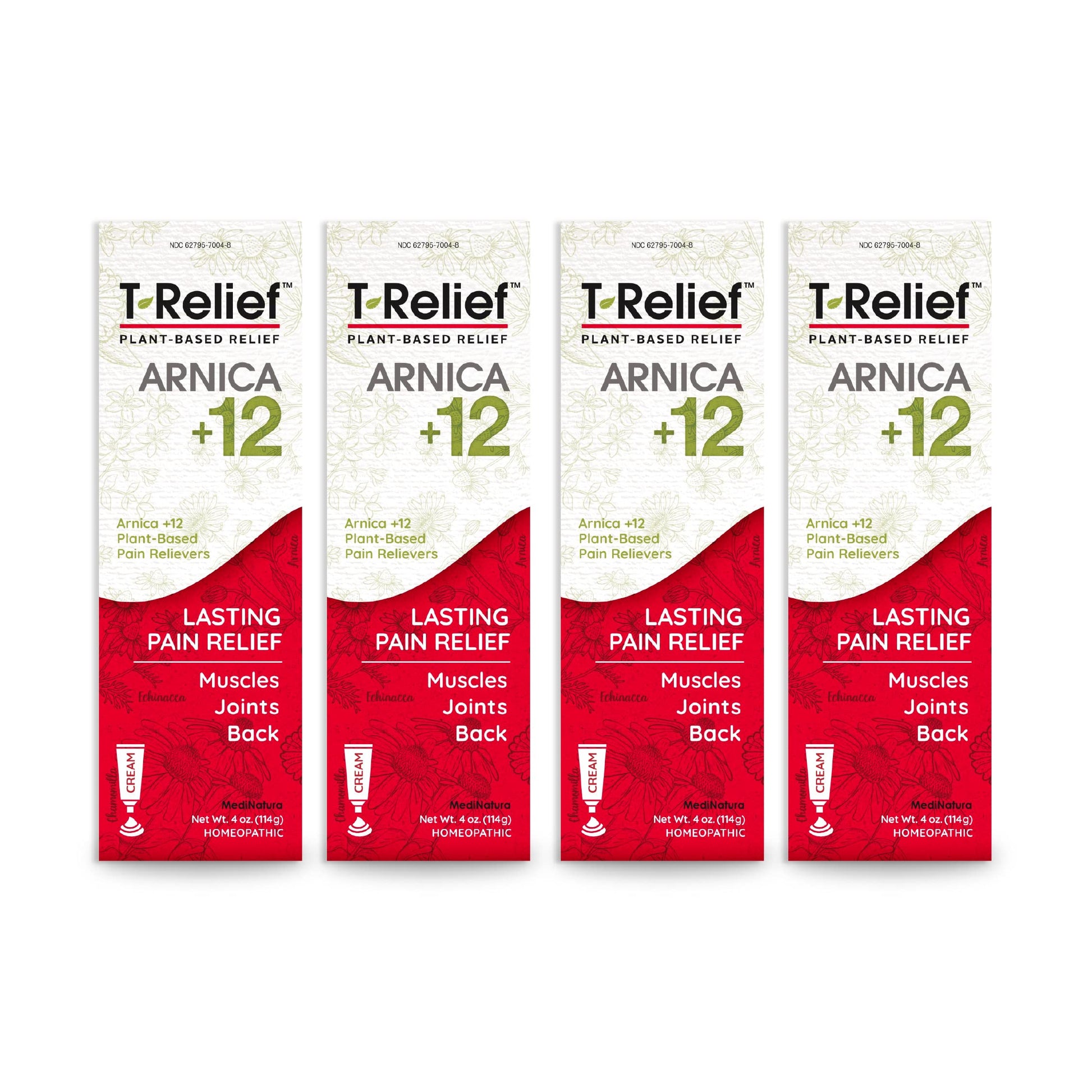 T-Relief Arnica +12 Cream Natural Relieving Actives for Back Pain Joint Soreness Muscle Aches & Stiffness, Whole Body Fast Acting Relief for Women & Men - 4 oz (4 Pack) MediNatura uk supplements