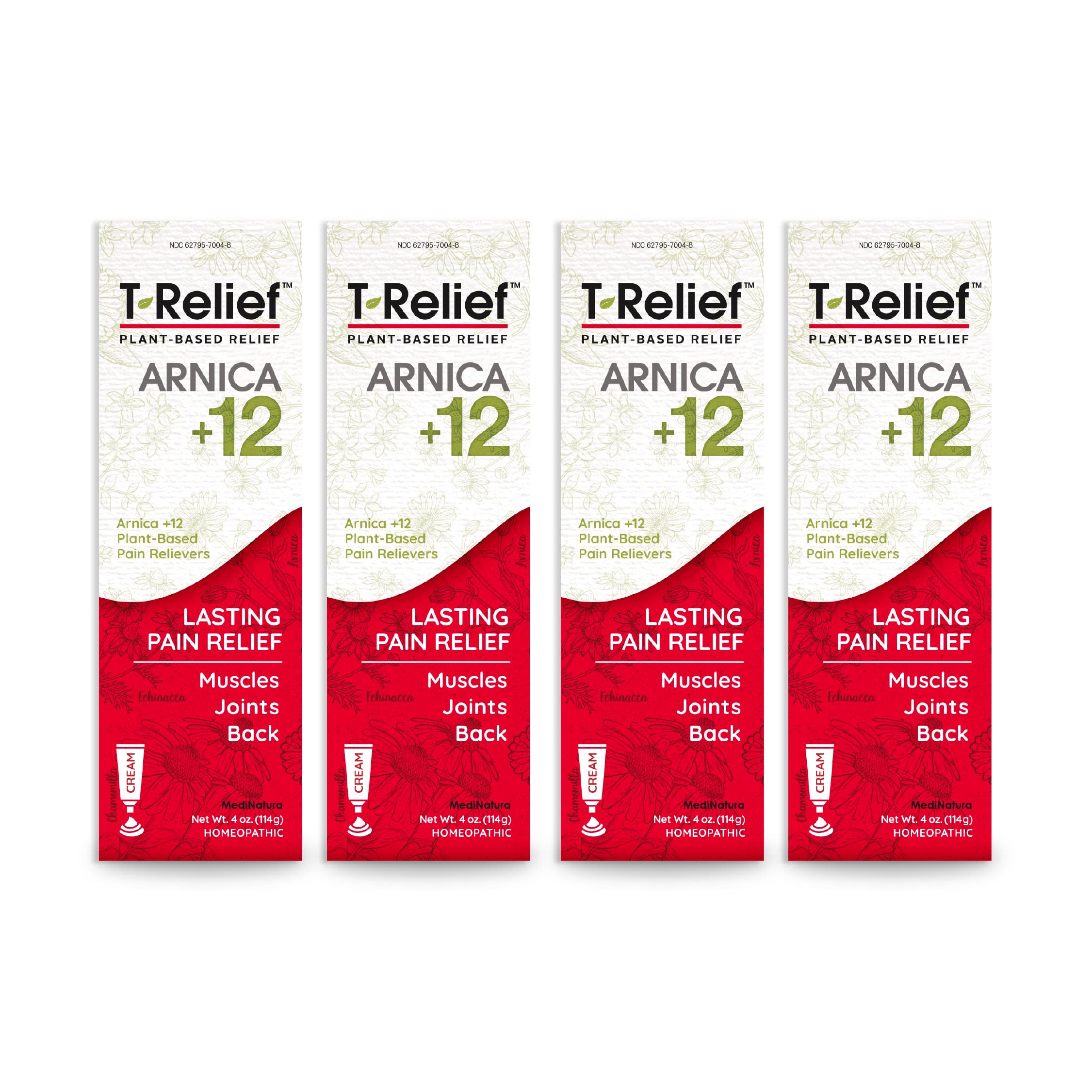 T-Relief Arnica +12 Cream Natural Relieving Actives for Back Pain Joint Soreness Muscle Aches & Stiffness, Whole Body Fast Acting Relief for Women & Men - 4 oz (4 Pack) MediNatura uk supplements