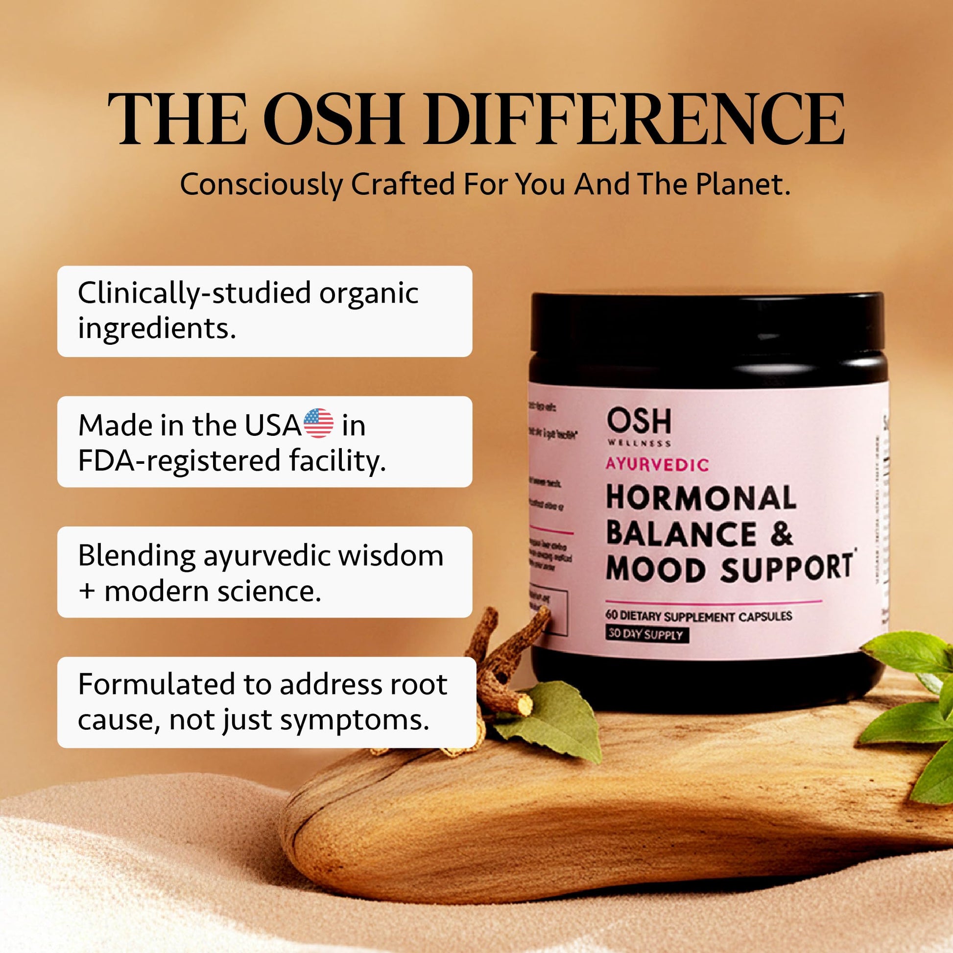 Ayurvedic Hormone Balance for Women | Cortisol Reducer | Mood, Energy, & Sleep Support | Regulates Estrogen | Stress Relief | Ashwagandha, Rhodiola, & Shatavari | Made in USA | 60 Ct. - OSH Wellness Freshly Moms uk supplements