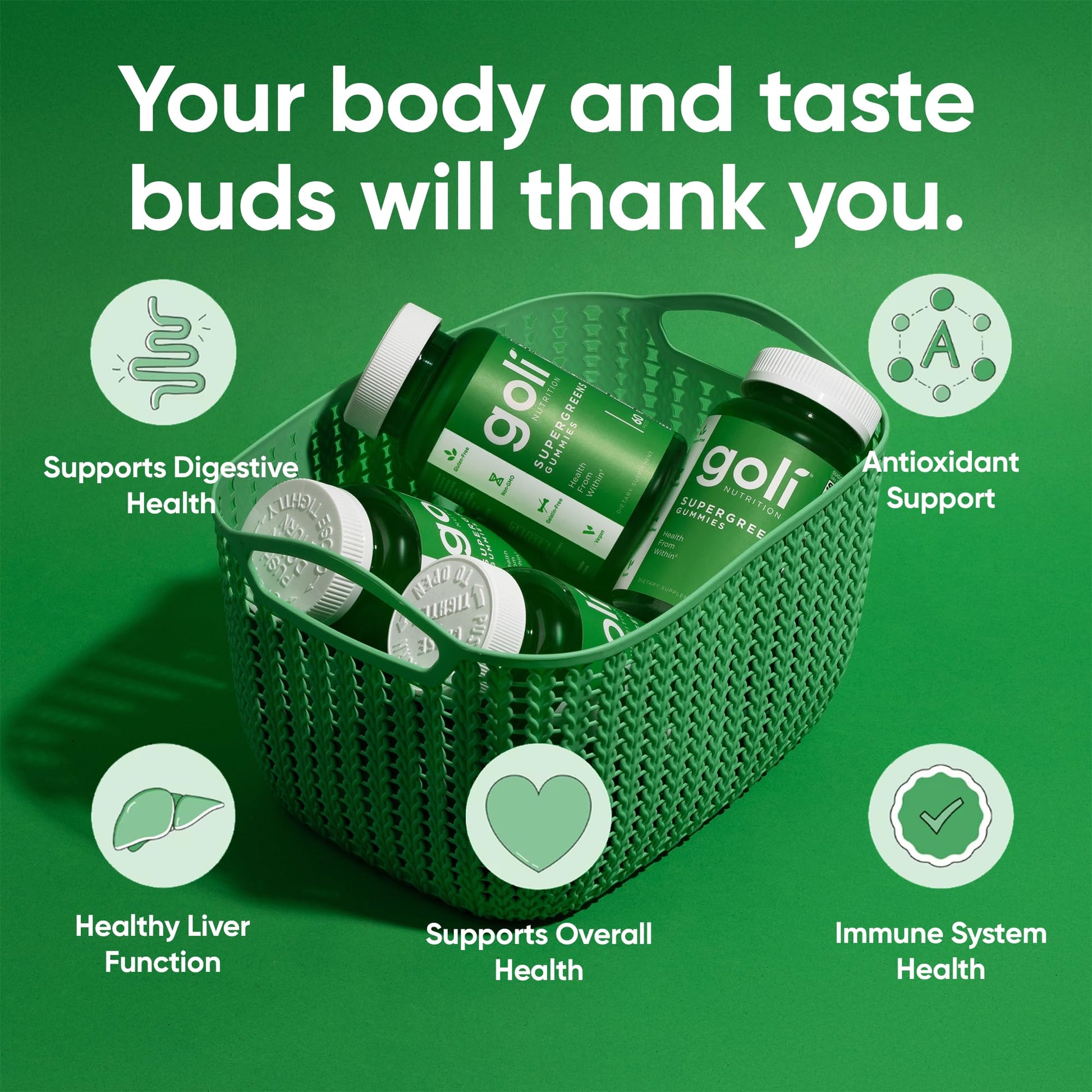 Goli Supergreens Gummies with Probiotics - Artichoke Leaf Extract, Spirulina, Kale, Vitamins A, B6, B12 - Vegan, Gluten-Free, Non-GMO Goli uk supplements