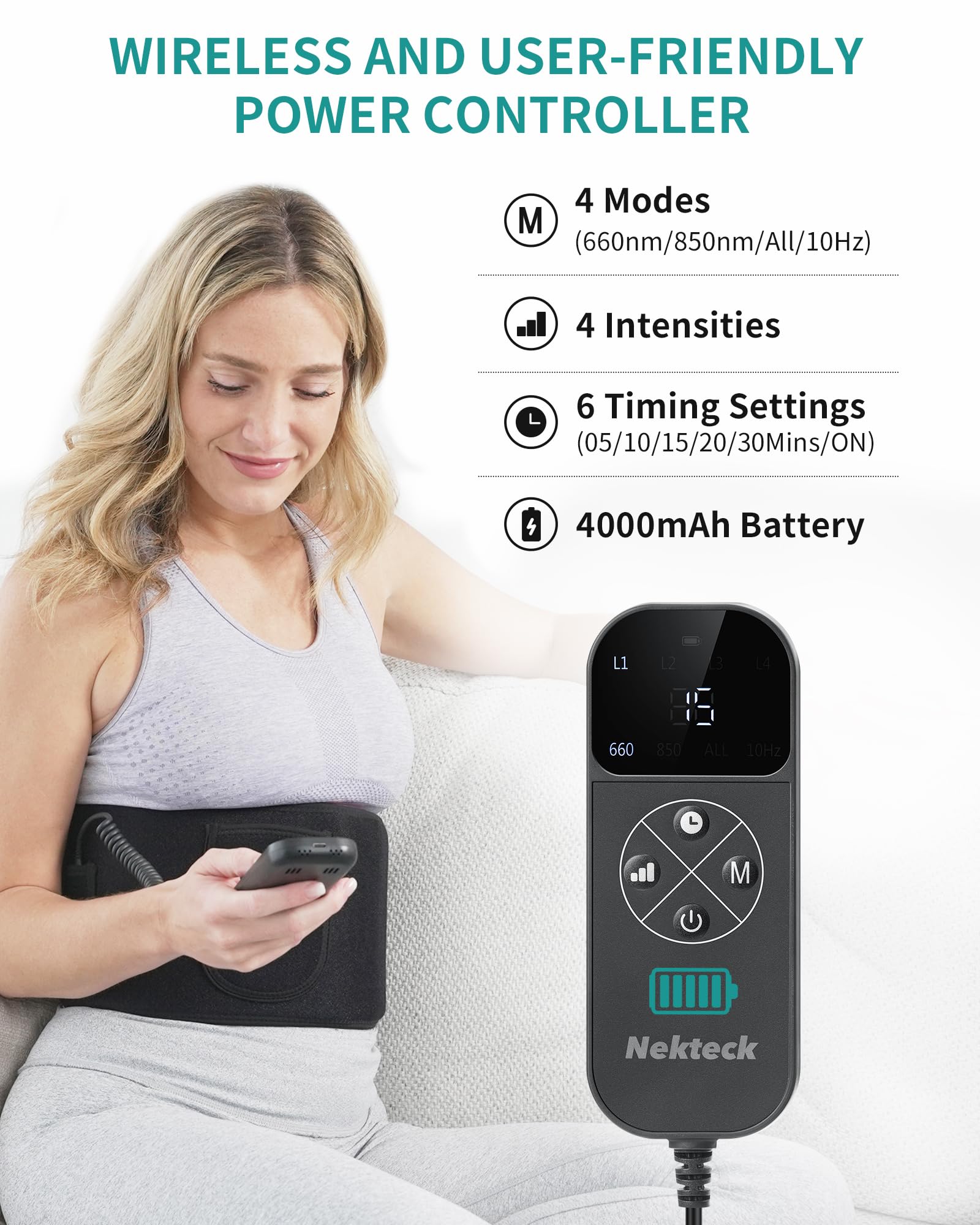 Nekteck Red Light Therapy Belt for Body, Wireless Near-Infrared Light Pad for Pain Relief, Inflammation Nekteck uk supplements
