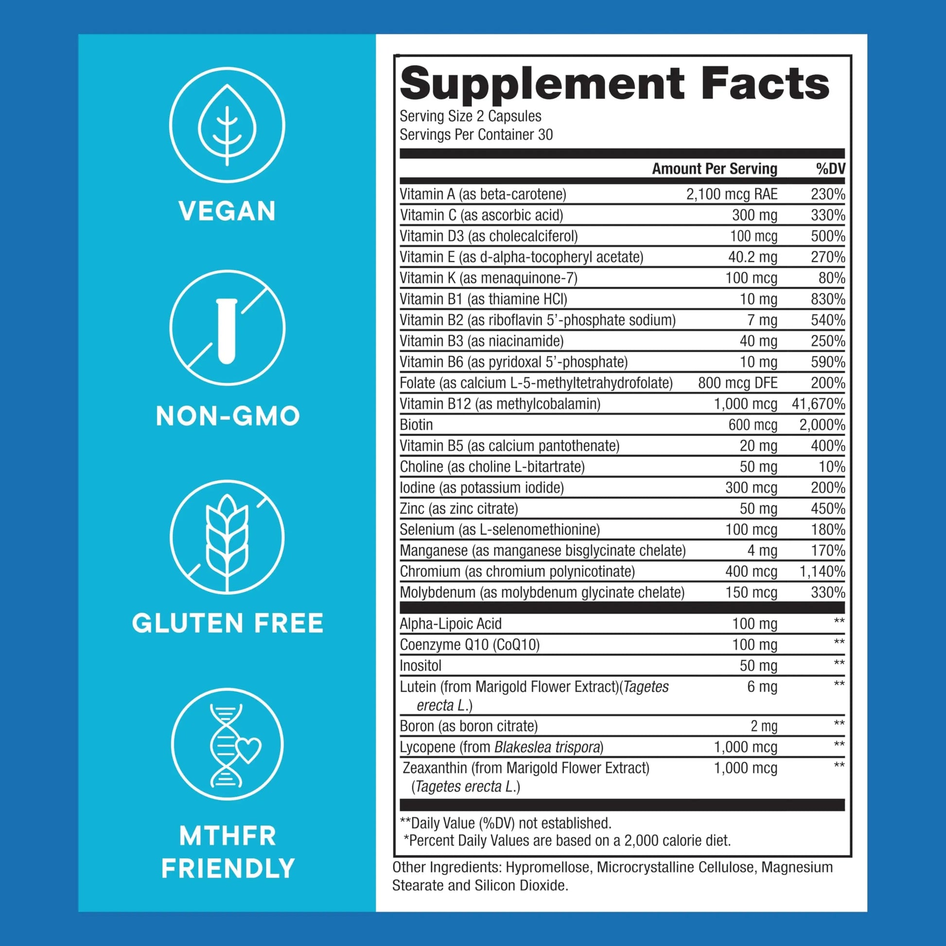 Purest® Methylated Multivitamin for Men & Women | Methylated B12 1000mcg, Biotin, B Complex with 600mcg Vitamin D, Vitamin C, E, A, Methylfolate | Super Natural Goods uk supplements