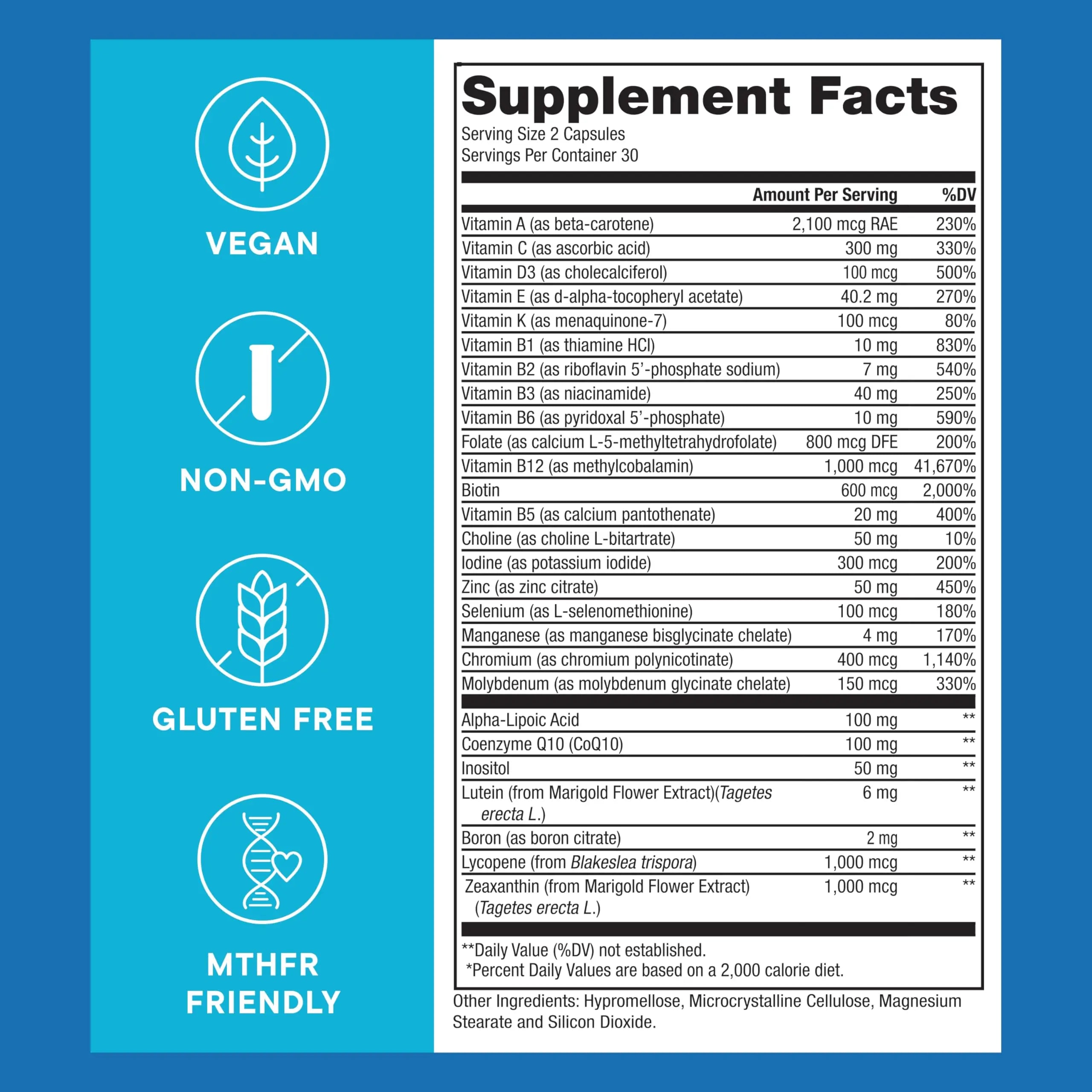 Purest® Methylated Multivitamin for Men & Women | Methylated B12 1000mcg, Biotin, B Complex with 600mcg Vitamin D, Vitamin C, E, A, Methylfolate | Super Natural Goods uk supplements