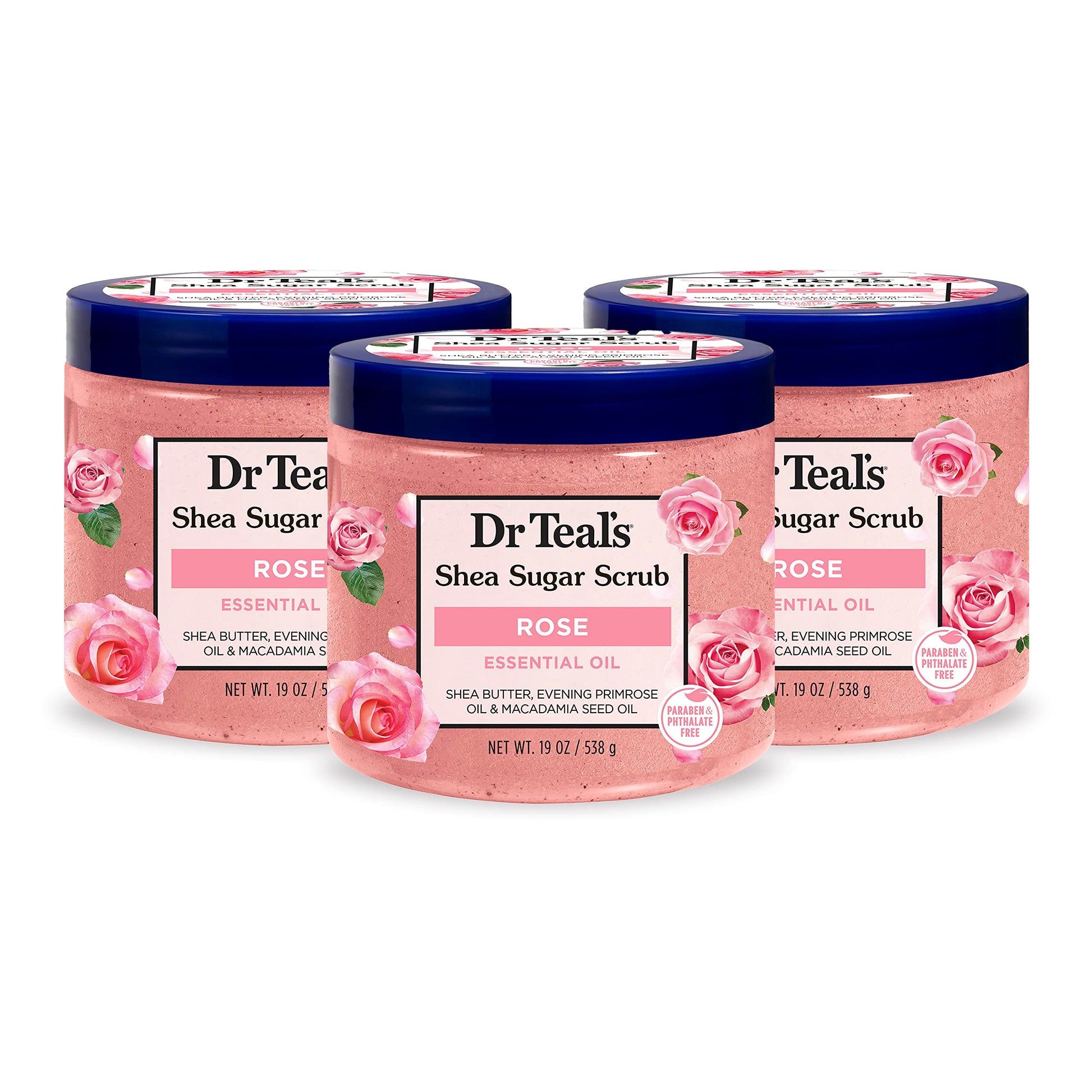 Dr Teal's Shea Sugar Body Scrub, Rose with Essential Oil, 19 oz (Pack of 3) Packaging May Dr Teal's uk supplements