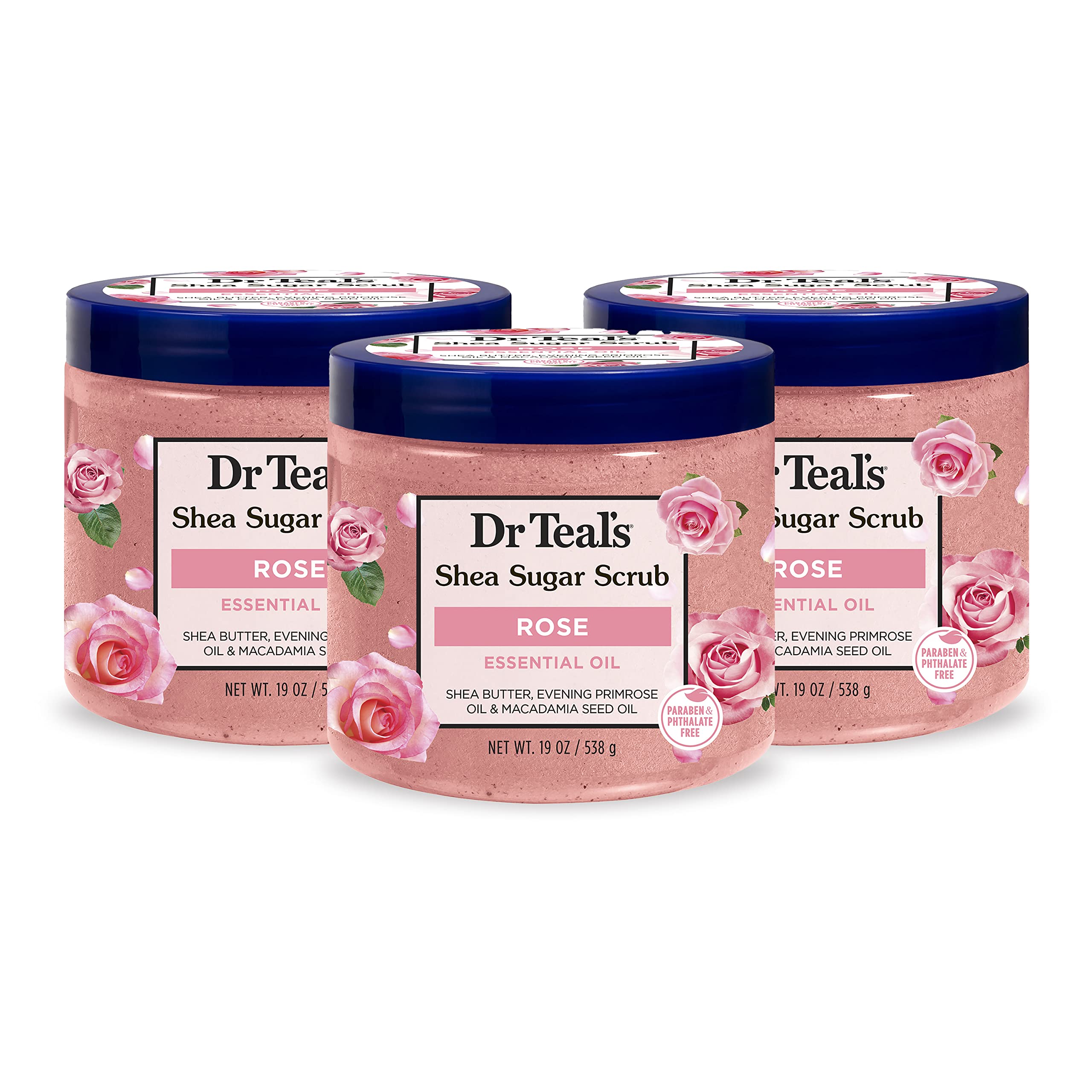Dr Teal's Shea Sugar Body Scrub, Rose with Essential Oil, 19 oz (Pack of 3) Packaging May Dr Teal's uk supplements
