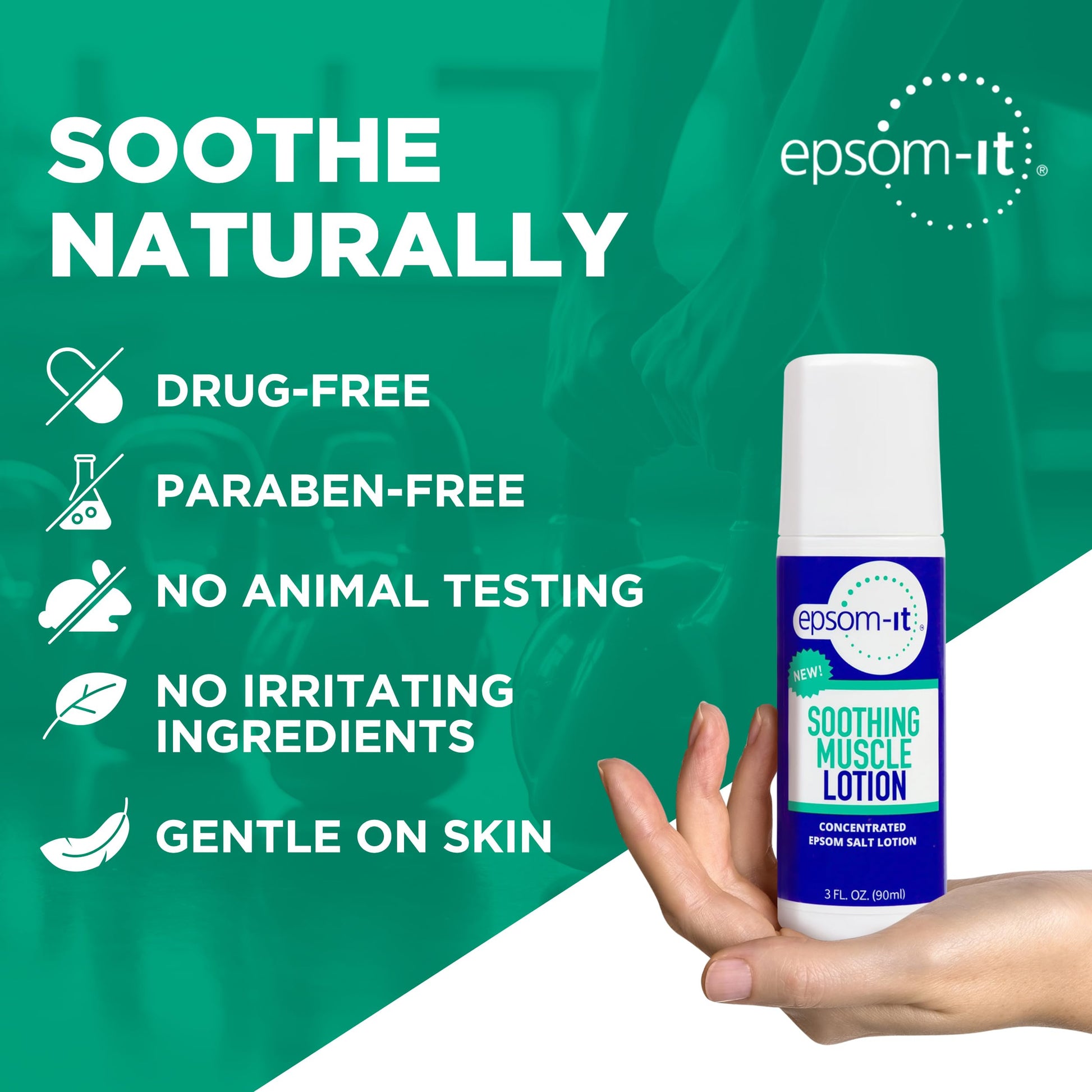 EPSOM-IT Soothing Muscle Lotion - Roll On Epsom Salt Lotion with Arnica for Muscle Stiffness, Leg, Knees and Feet Discomfort, Topical Magnesium Cream, 3oz, 2-Pack EPSOM-IT uk supplements