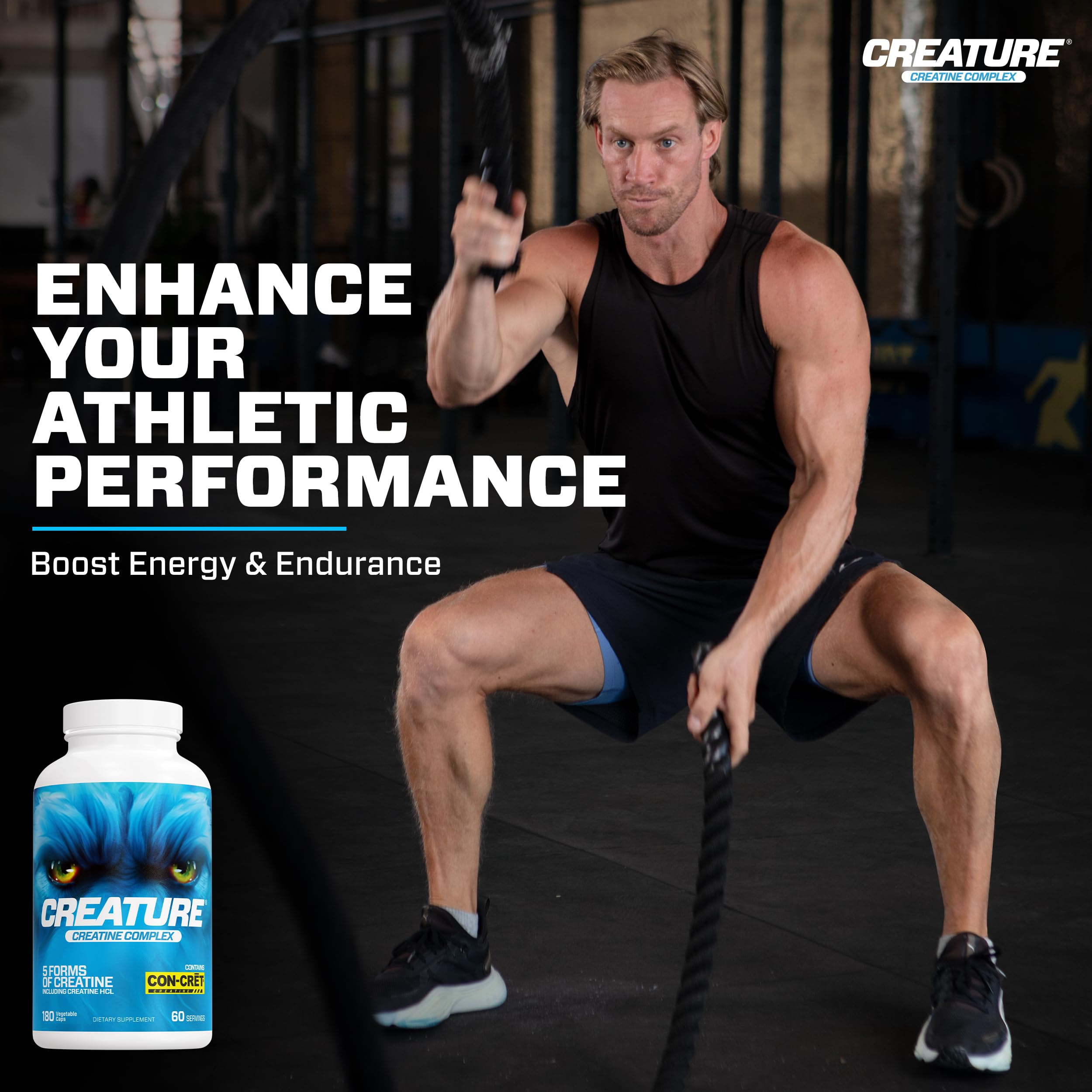 CREATURE® Creatine Complex - Creatine Monohydrate Capsules with 5 Types of Creatine Including Con-Crēt® Creatine HCL, Promotes Muscle, Strength, Endurance, Brain Health, 180 Veggie Caps, 60 Servings CREATURE uk supplements