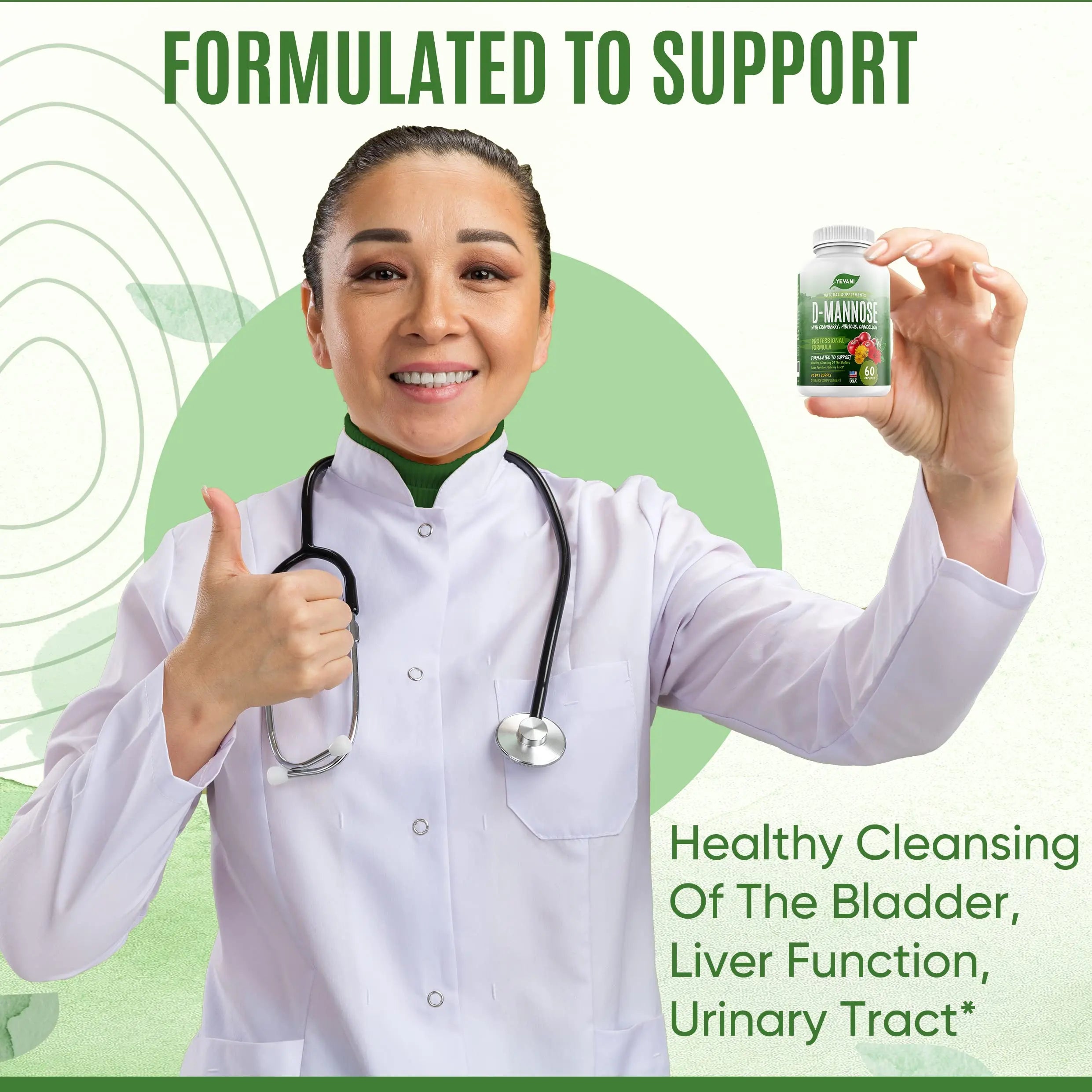 YEVANI 100% Pure D-Mannose Capsules 1000 mg with Cranberry, Hibiscus, and Dandelion Extract, Fast Acting Professional UTI Prevention Formula for Urinary Tract Health and Bladder Support YEVANI uk supplements