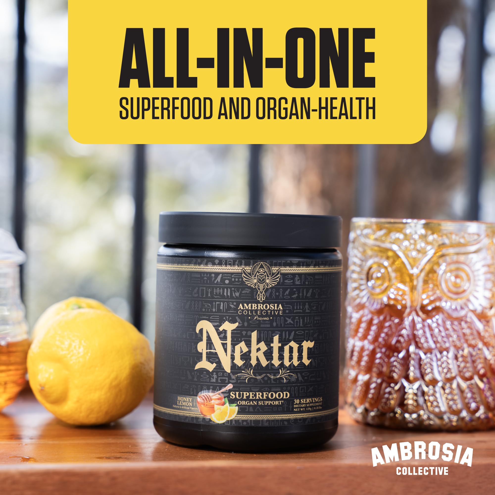 Ambrosia Superfood Organ & Cycle Support Powder | Liver & Kidney Support with Milk Thistle, Red Yeast Rice & CoQ10 | 13 Superfood Ingredients | 30 Servings | Honey Lemon Ambrosia uk supplements