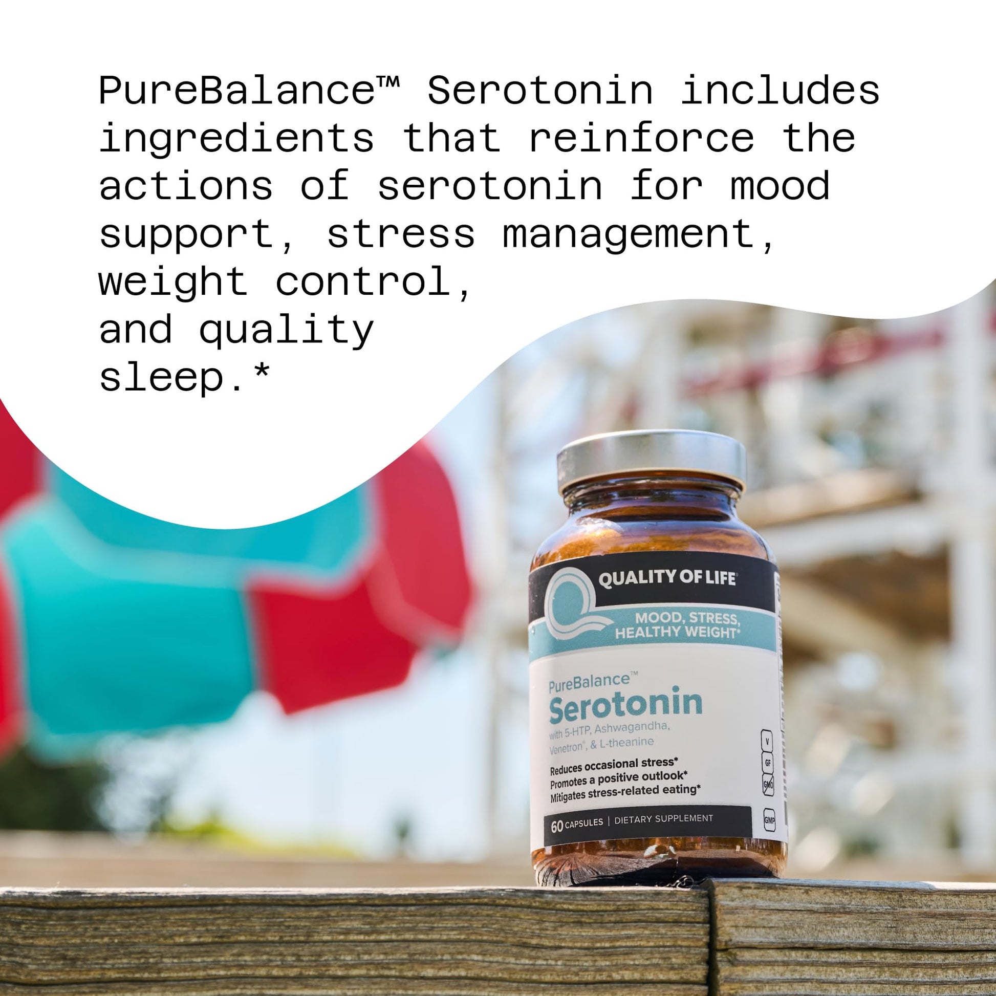 Quality of Life Pure Balance Serotonin Premium–Helps Boost Serotonin & Cortisol Levels - Includes 5-HTP, Venetron, Sensoril, Vitamin D3 & L-Theanine–60 Capsules Quality of Life uk supplements