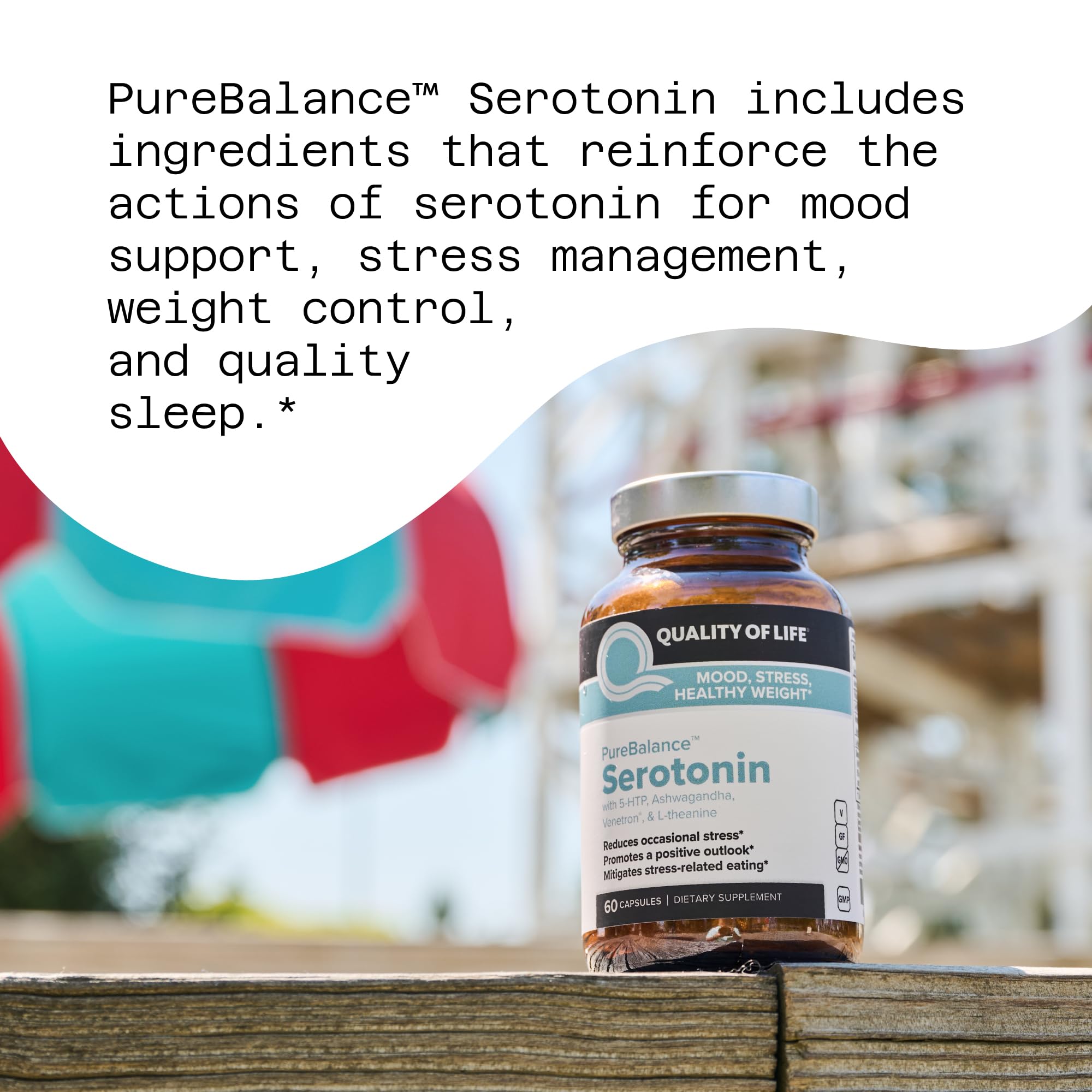 Quality of Life Pure Balance Serotonin Premium–Helps Boost Serotonin & Cortisol Levels - Includes 5-HTP, Venetron, Sensoril, Vitamin D3 & L-Theanine–60 Capsules Quality of Life uk supplements