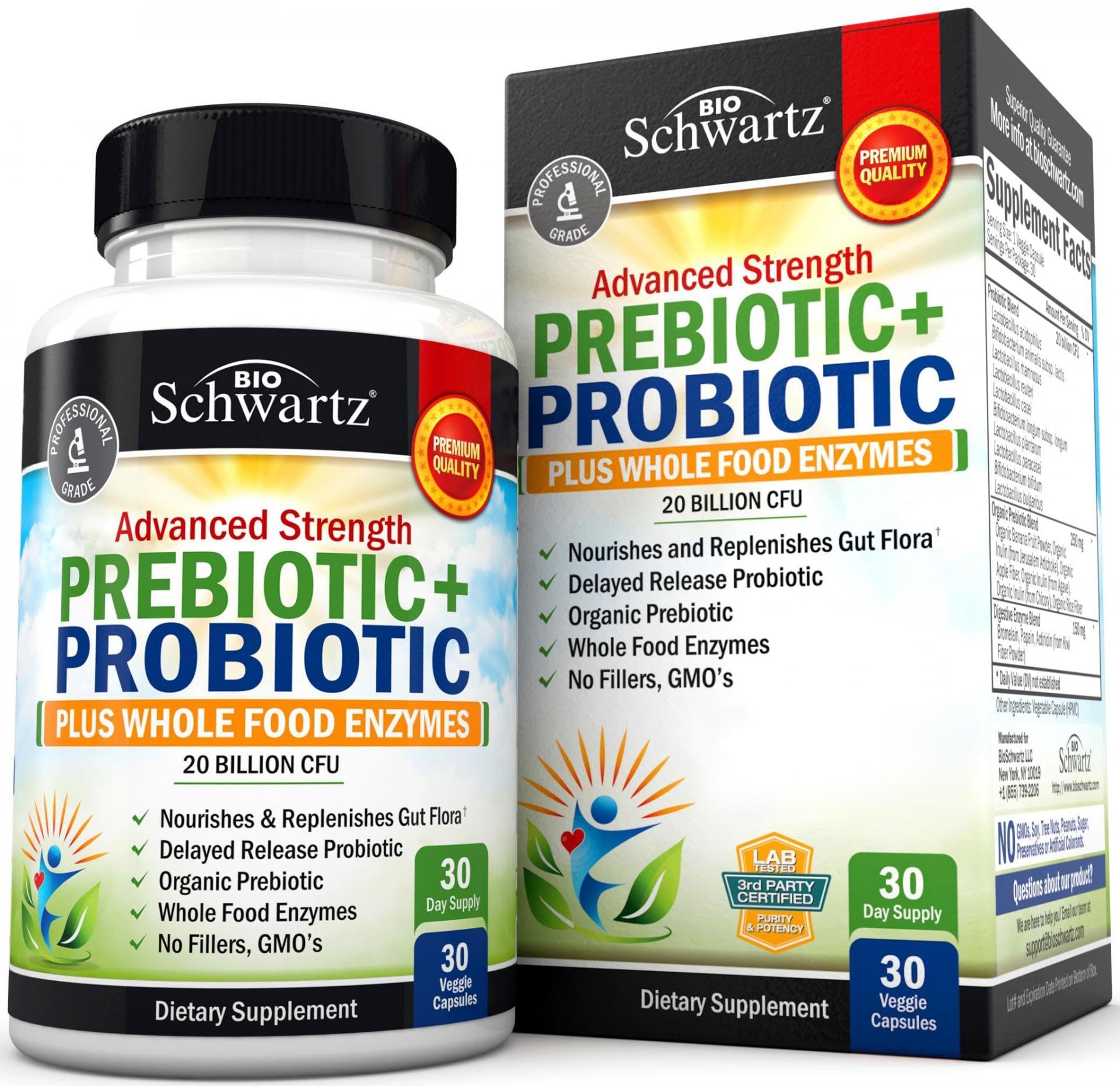 Probiotic & Prebiotic Digestive Health Capsules - 30ct, Gluten & Dairy Free, Non-GMO BioSchwartz uk supplements