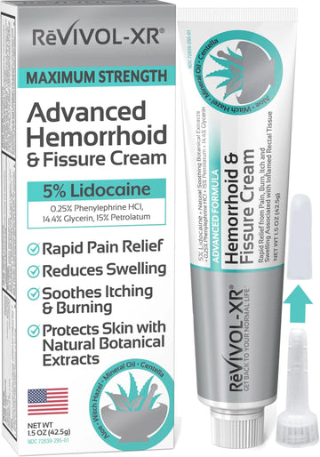 REVIVOL-XR Advanced Hemorrhoid Treatment. 5% Lidocaine + Shrinks + Protects Skin + Aloe + Witch Hazel + Botanicals, External & Internal Use. Most Complete OTC Ointment + Fissure Cream. Made in USA. REVIVOL-XR uk supplements