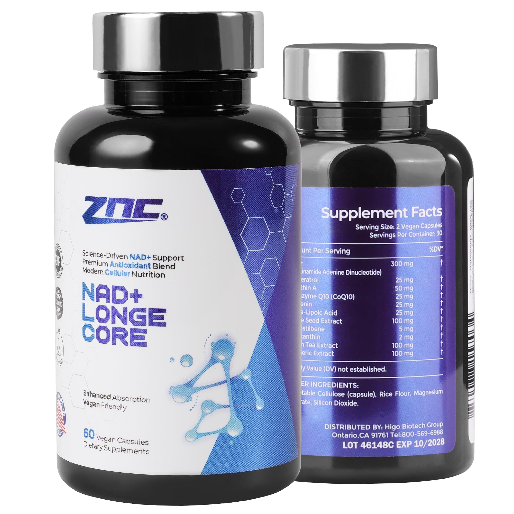 ZNC®10-in-1 NAD+ Supplement with Liposomal NAD, Urolithin A & Resveratrol for Energy & Cellular Repair - 60 Vegan Capsules ZNC uk supplements