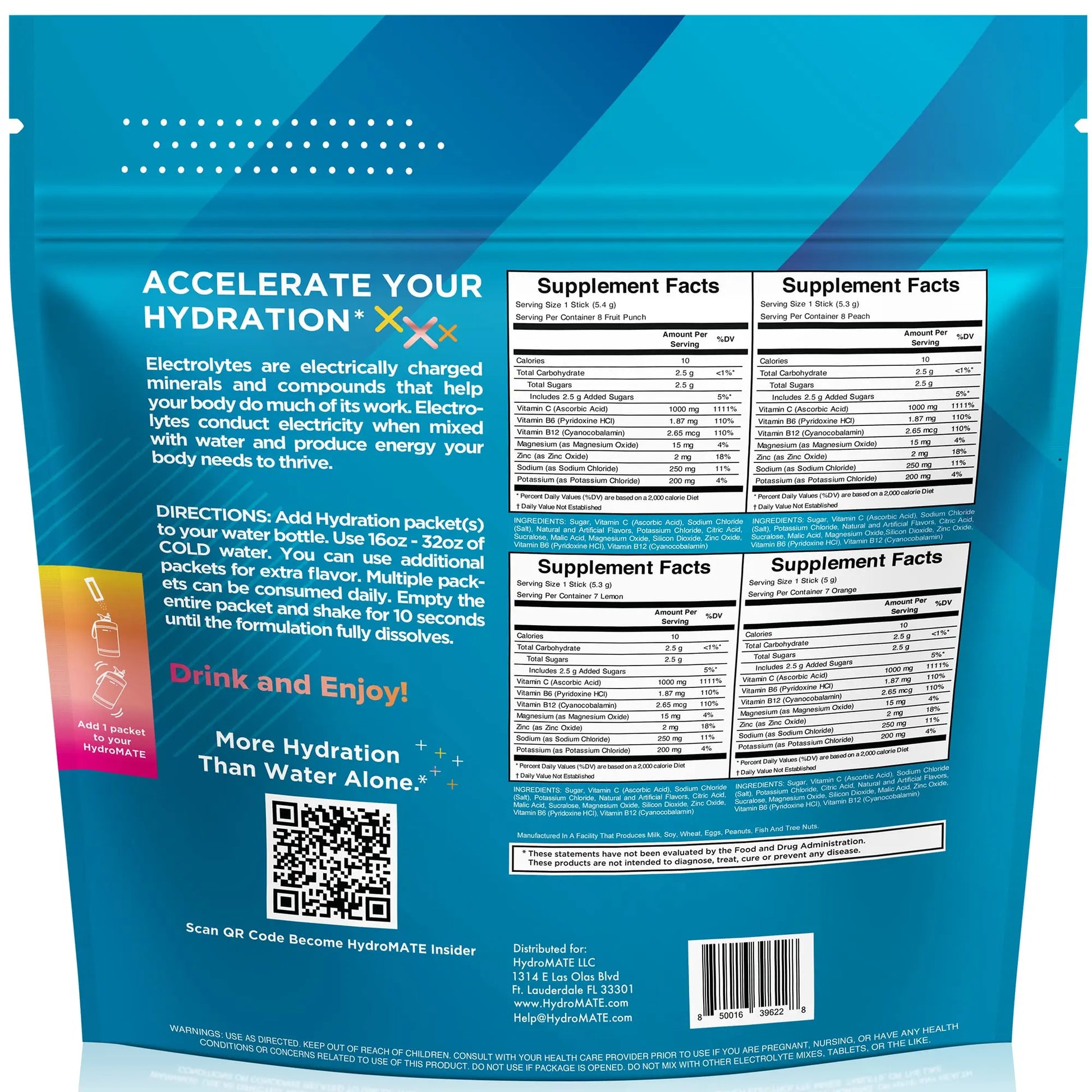 HydroMATE Electrolyte Powder Variety Pack Hydration Packets Low Sugar 30 Count NatureWorks uk supplements
