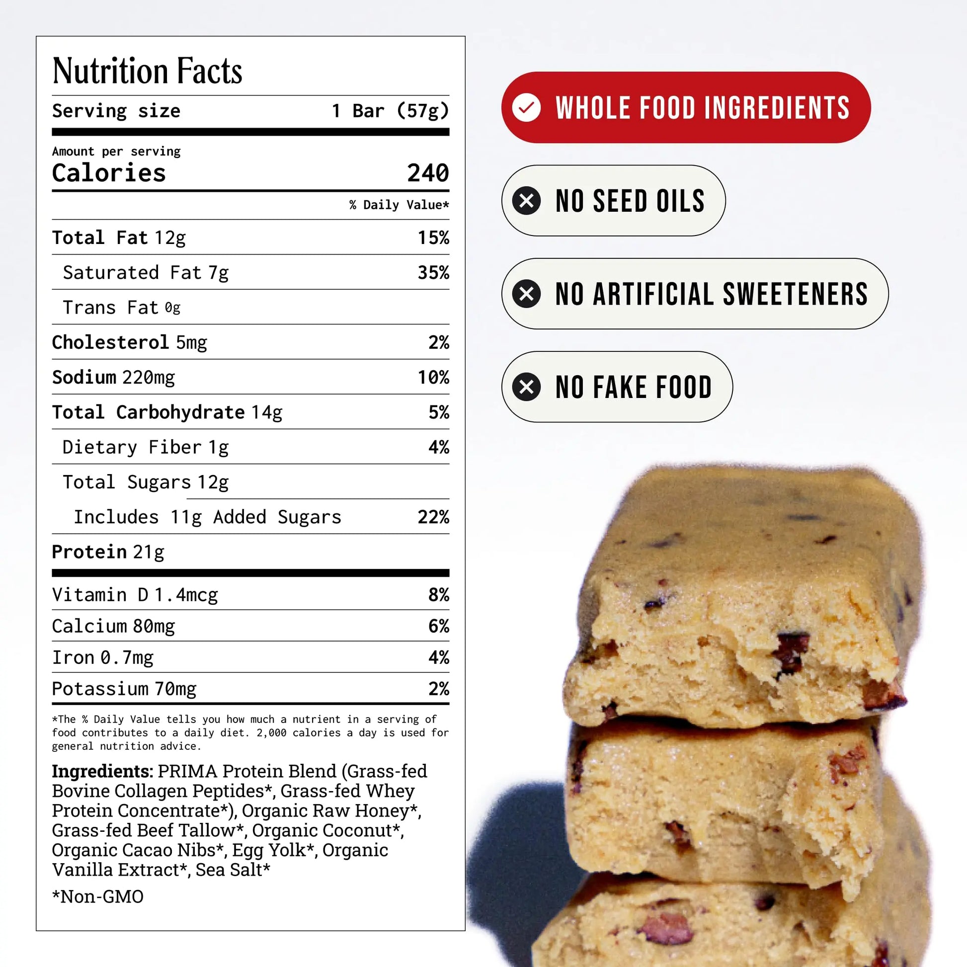 PRIMA Cookie Dough Protein Bar | 21g Grass Fed Whey and Collagen | No Seed Oils, No Preservatives, Raw Honey Sweetened | 7 Pack PRIMA ANCESTRAL PROTEIN BAR uk supplements