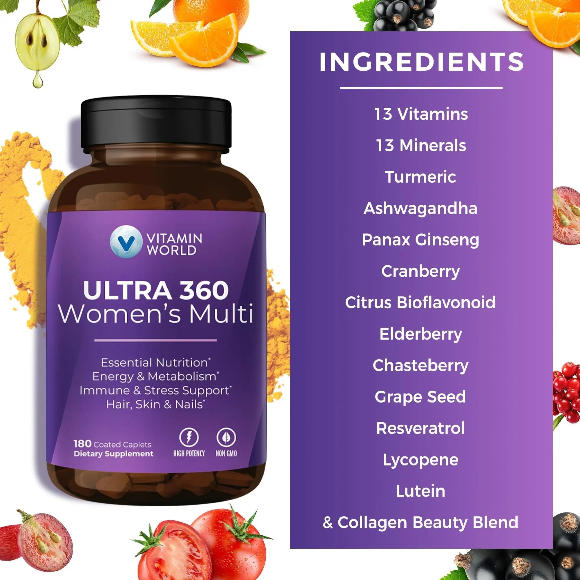 Vitamin World Ultra 360 Multivitamin for Women, Women's Multivitamin with Herbs & Collagen for Hair, Skin & Nails, Supplement with Iron, Vitamin A, B, C, D, E Vitamin World uk supplements