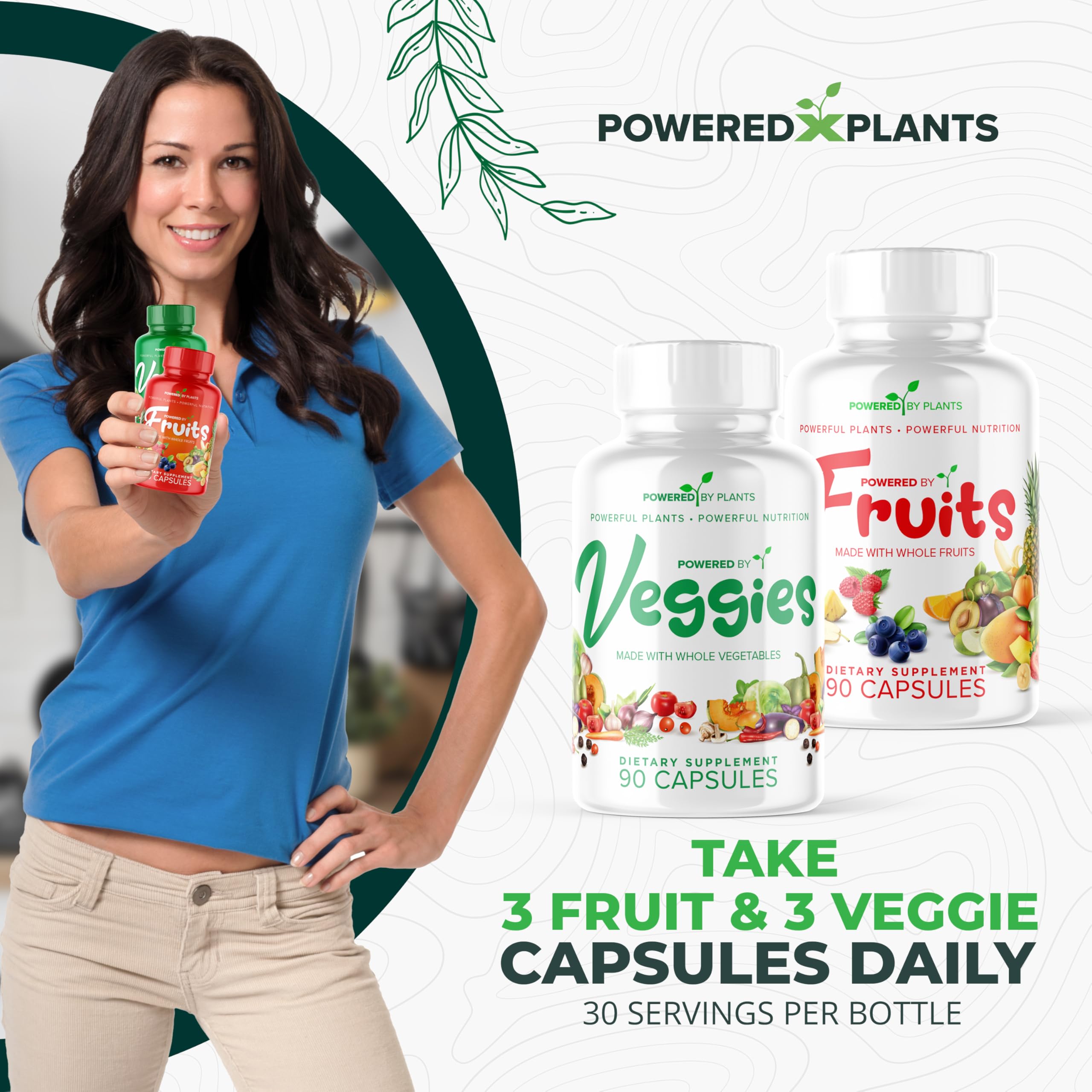 Daily Fruits and Veggies Supplement - 180 Capsules for 30 Days, Non GMO & Gluten Free Superfood with Natural Vitamins - Powered by Plants, 2-Pack POWERED X PLANTS uk supplements