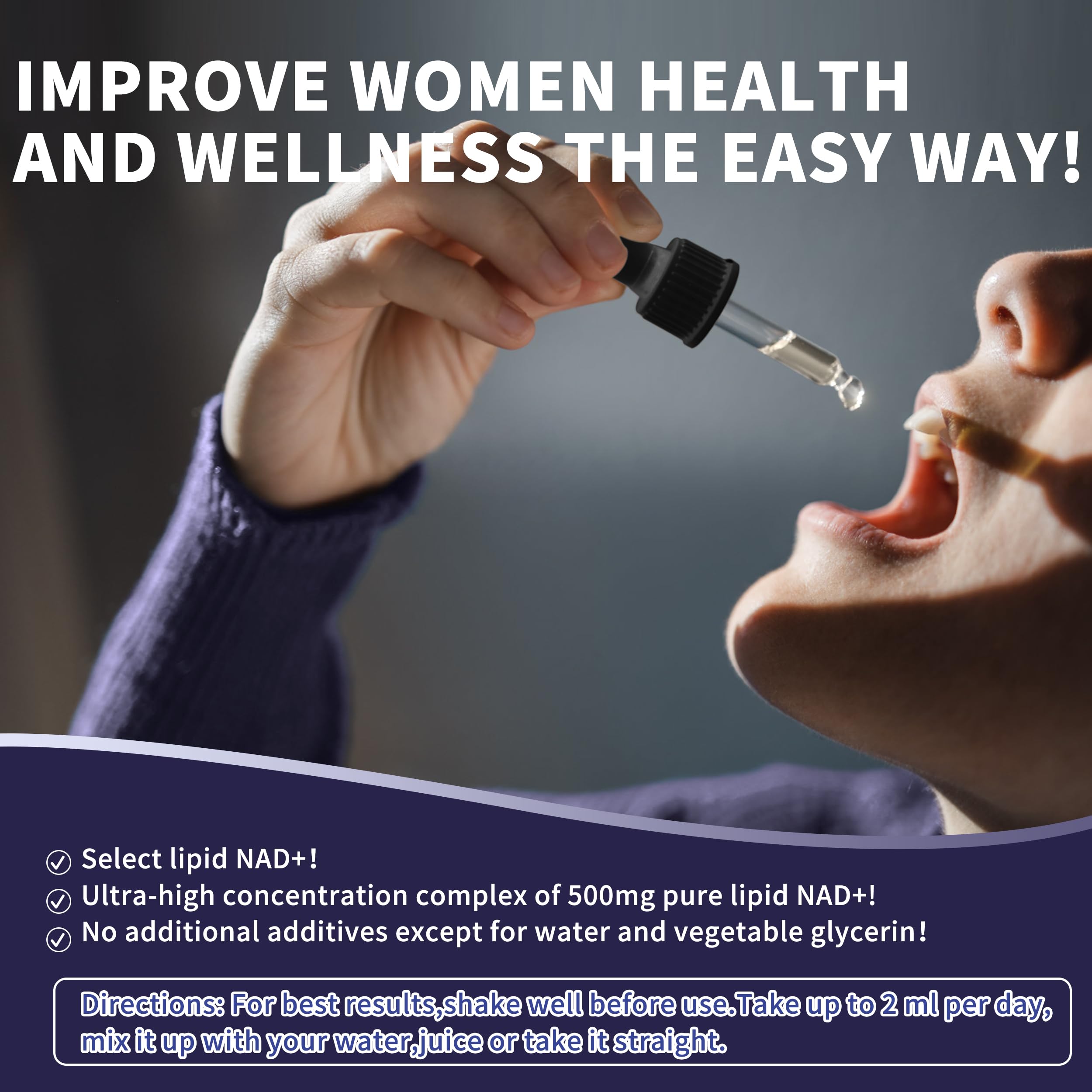 Women's NAD Liquid Supplement, Pure 500mg Liposomal NAD - Cell Regeneration，Energy Support, Vegan,Sugar Free，Additives Free Hudetex uk supplements