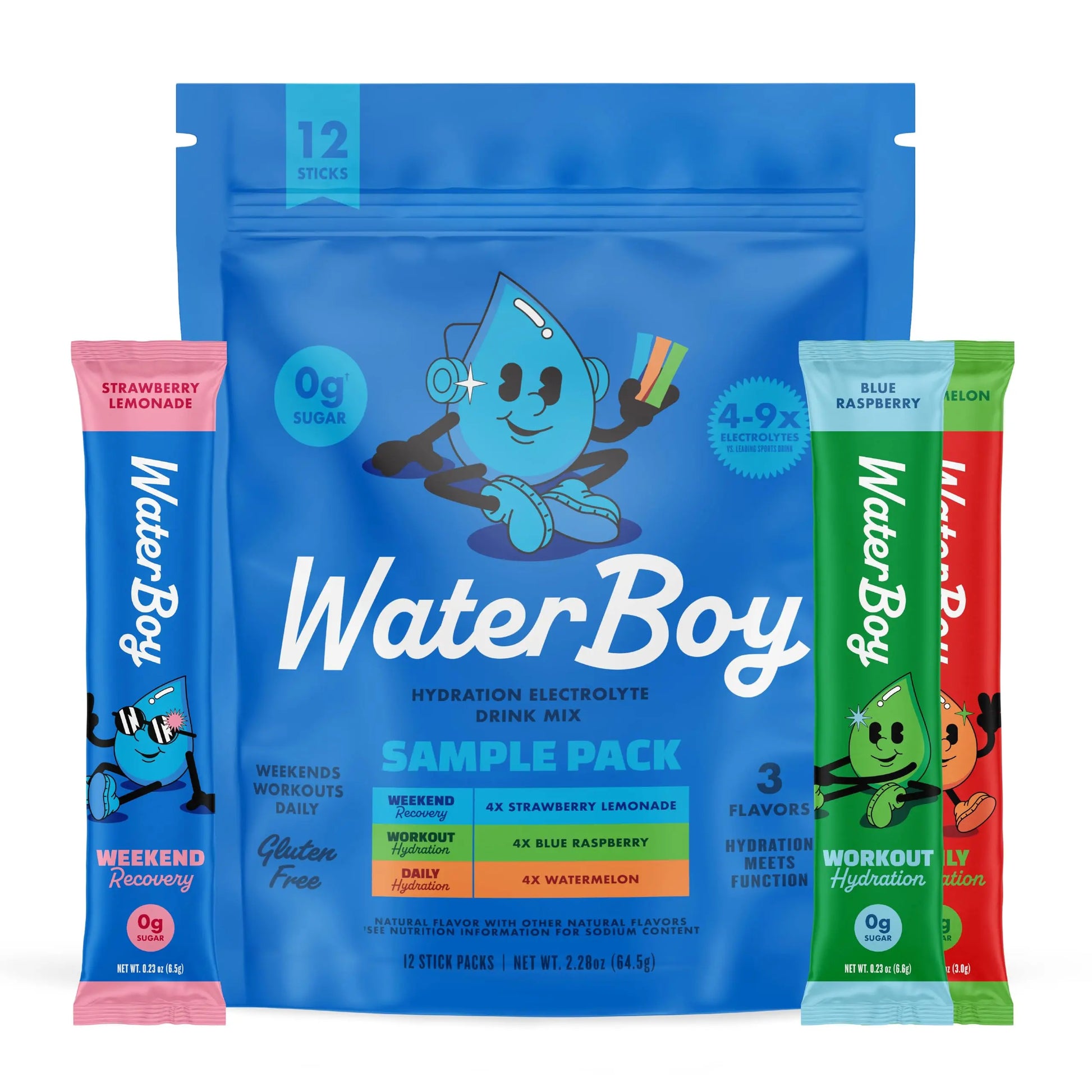 Waterboy Hydration Recovery Variety | 4-9x Electrolyte Powder Packets | Ginger + L-Theanine + L-Glutamine + Vitamins | No Sugar, All Natural, Gluten Free Waterboy uk supplements