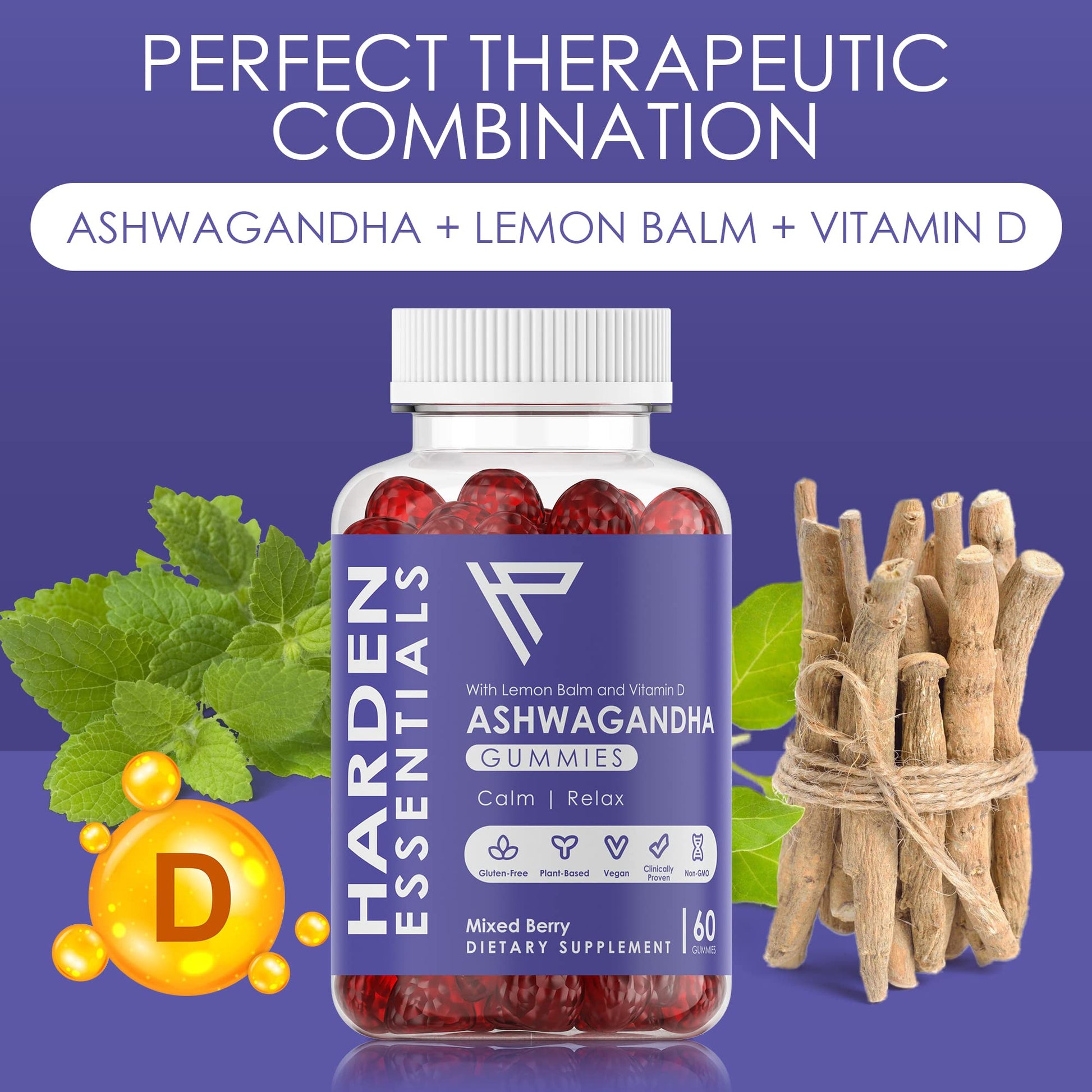 KSM-66 Ashwagandha Gummies 750mg Per Gummy – 1,500mg Per Serving – Stress & Cortisol Support – with Lemon Balm & Vitamin D – 60 Count (30 Day Supply) – Vegan – Harden Essentials Harden essentials uk supplements