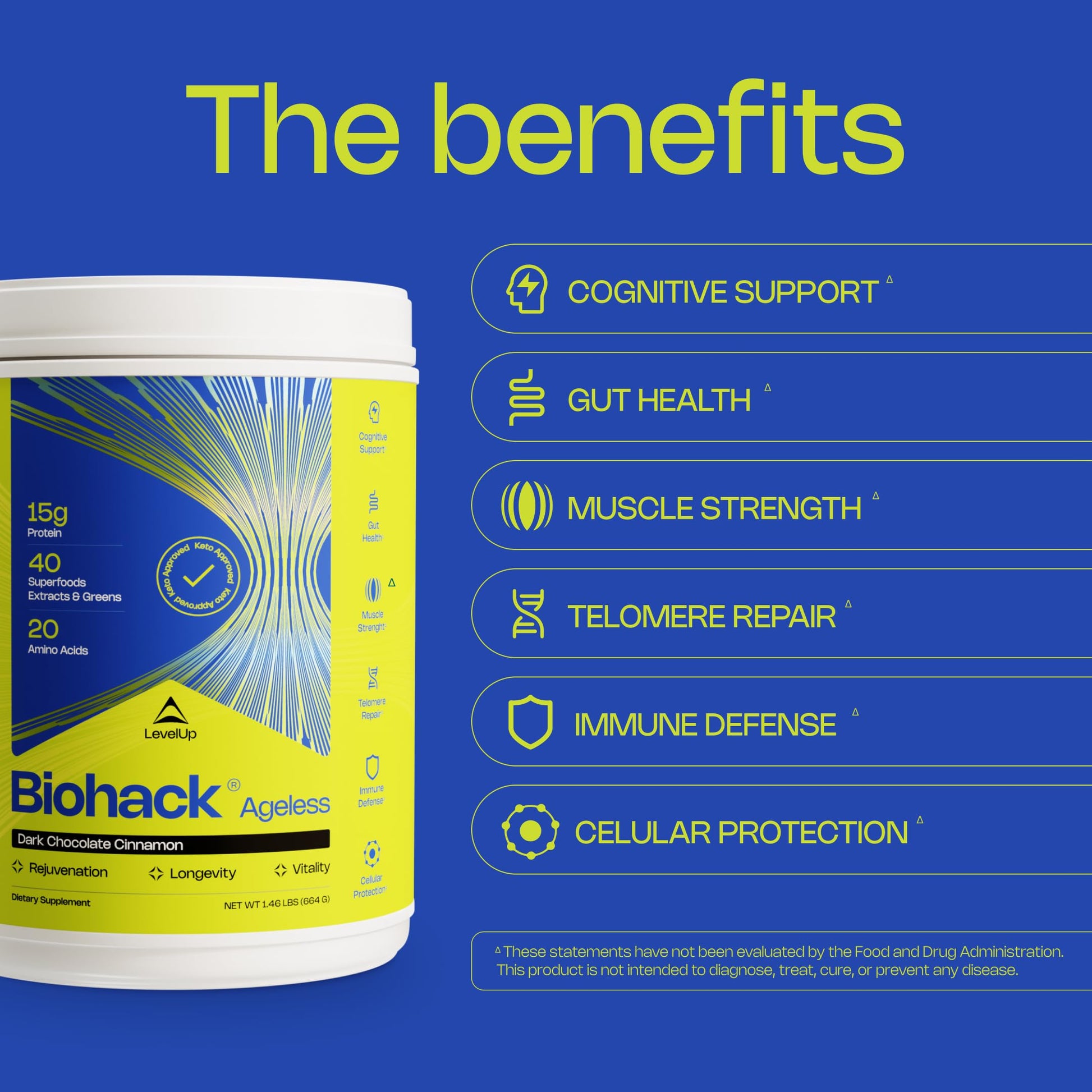LevelUp Biohack Ageless: Colostrum Collagen Superfoods Antioxidants Spermidine Amino Acids Creatine for Women and Men, Total Body Rejuvenation (Dark Chocolate Cinnamon) LevelUp uk supplements