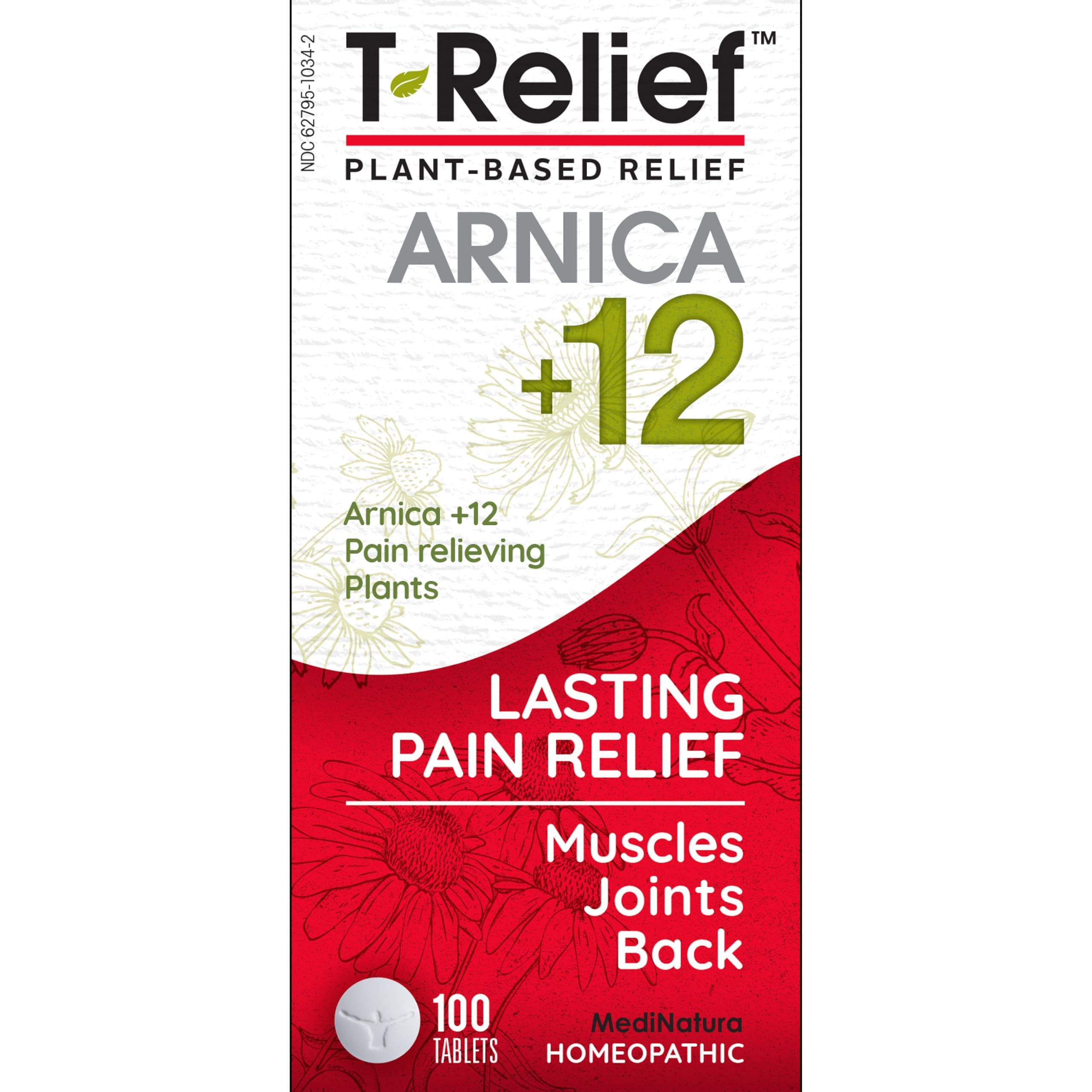 MediNatura T-Relief Pain - Arnica Medication for Naturally Soothing Body Aches - Supports Muscle, Joint & Back Relief - Chewable Tablets - Plant-Based Tablets - Non-Addictive - 100 Count - 2 Pack MediNatura uk supplements