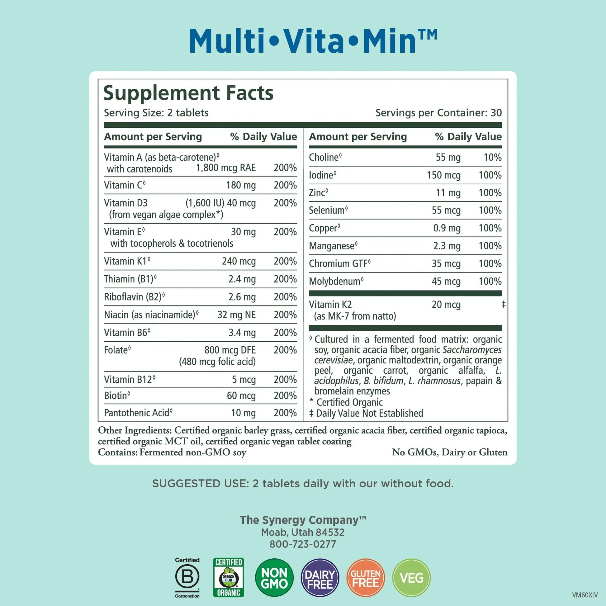 PURE SYNERGY Multi·Vita·Min | Vegan Multivitamin Made with Organic Whole Foods | Twice Daily Supplement for Men and Women PURE SYNERGY uk supplements