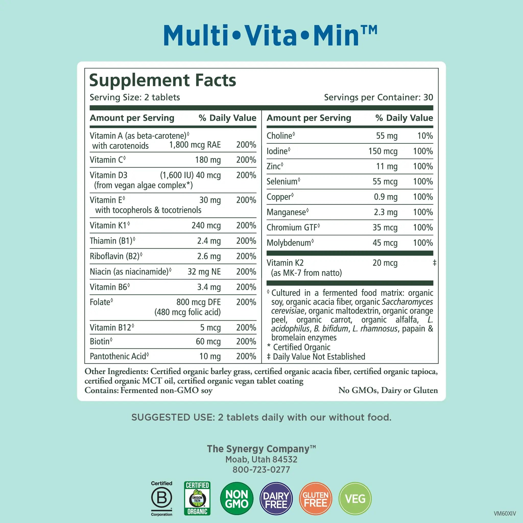 PURE SYNERGY Multi·Vita·Min | Vegan Multivitamin Made with Organic Whole Foods | Twice Daily Supplement for Men and Women PURE SYNERGY uk supplements