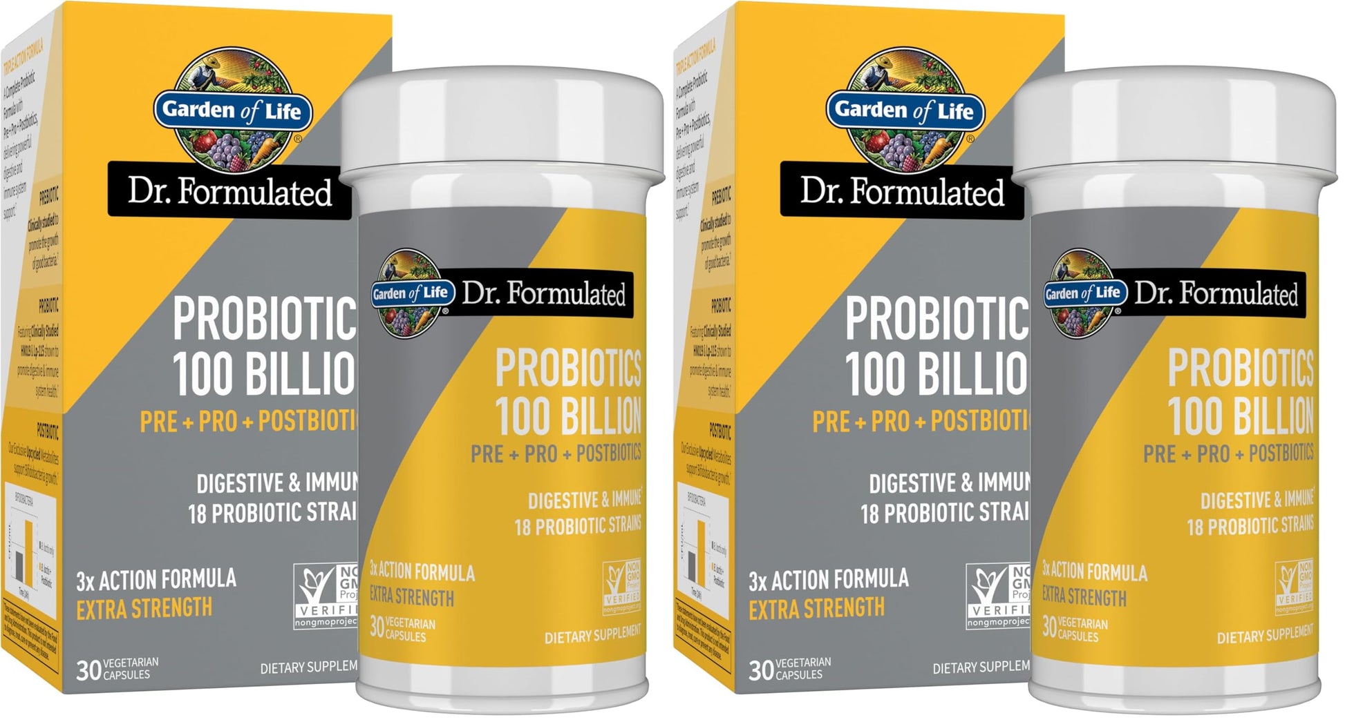 Garden of Life Dr.Formulated Pre, Post & Probiotics 100 Billion CFU Once Daily 3-in-1 Complete Probiotics,Prebiotics & Postbiotics Supplement for Women and Men-Extra Strength,30 Day Supply,(Pack of 2) Garden of Life uk supplements