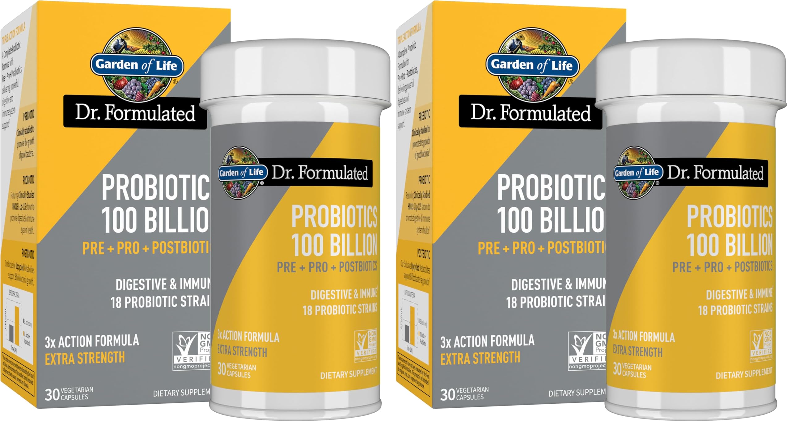 Garden of Life Dr.Formulated Pre, Post & Probiotics 100 Billion CFU Once Daily 3-in-1 Complete Probiotics,Prebiotics & Postbiotics Supplement for Women and Men-Extra Strength,30 Day Supply,(Pack of 2) Garden of Life uk supplements
