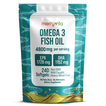 Omega 3 Fish Oil 4800 mg – EPA 1728 mg | DHA 1152 mg from Wild-Caught Anchovies – Burpless Mini Softgels – Pure Omega-3 Fatty Acid Supplement – Non-GMO, Gluten-Free, No Aftertaste – 240 Capsules MERRY VITA uk supplements