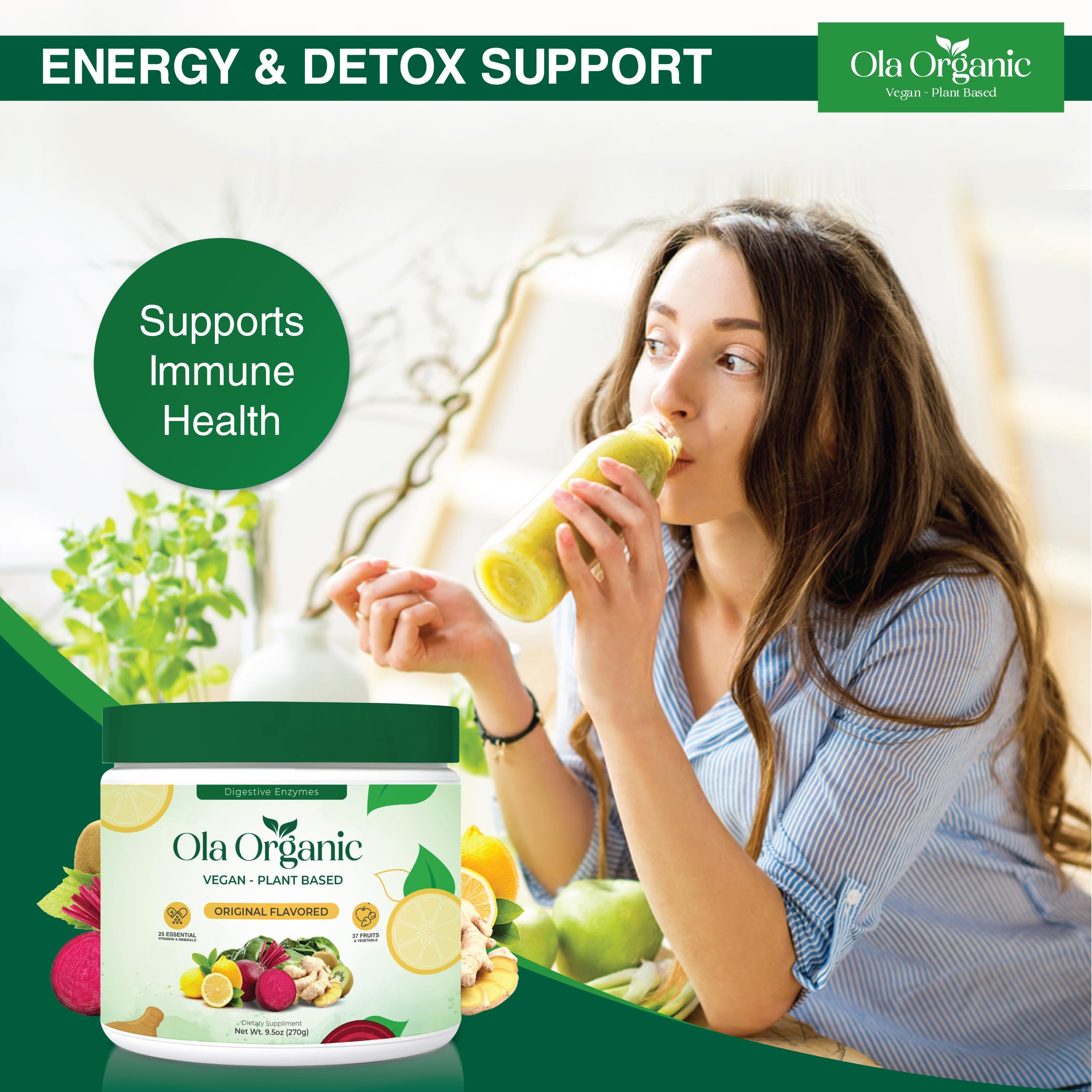 Ola Organic Greens Superfood Powder – Blend of 11 Cruciferous Vegetables with Phytonutrients – Supports Energy, & Immune Health Support – Non-GMO Vegetable Supplement (270g Jar) Ola Organic uk supplements