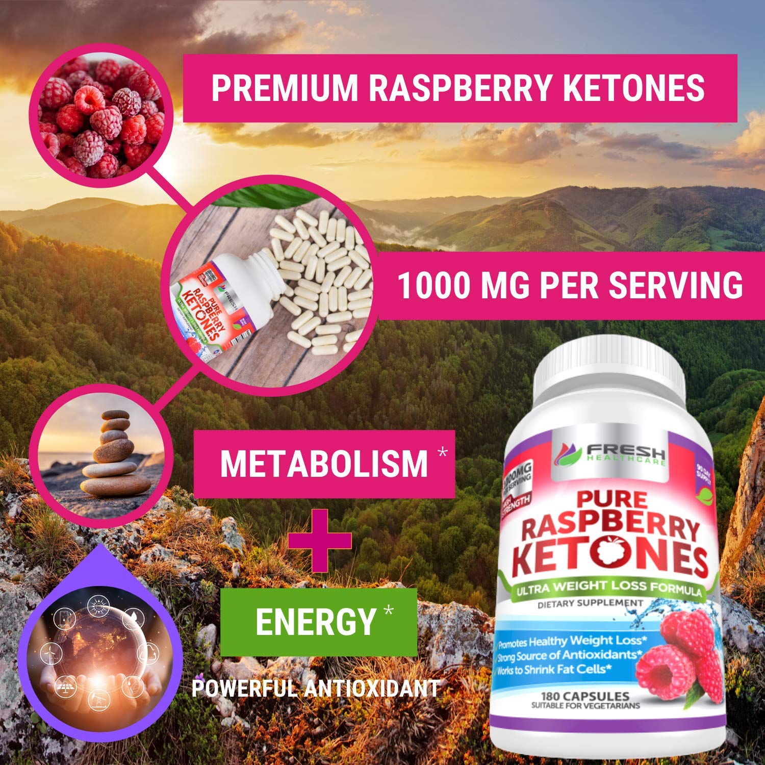 FRESH HEALTHCARE Pure 100% Raspberry Ketones Max 1000mg Per Serving - 3 Month FRESH HEALTHCARE uk supplements