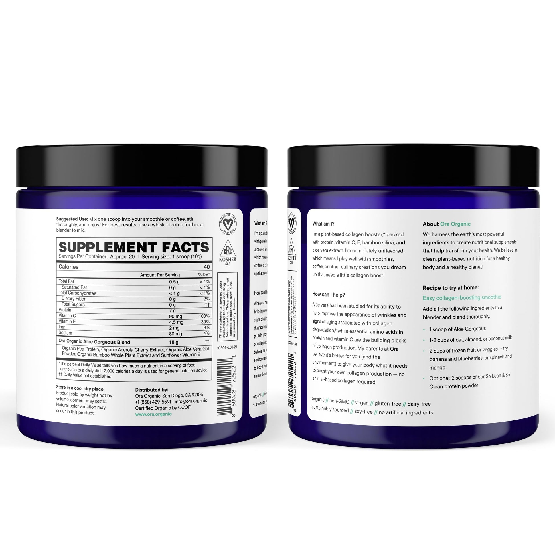 Ora Organic Vegan Collagen-Boosting Powder for Women and Men - Hair, Skin, & Nails Support - Bamboo Silica, Plant-Based Protein, Organic Vitamin C, Aloe Vera - Vanilla Flavor, 20 Servings Ora Organic uk supplements