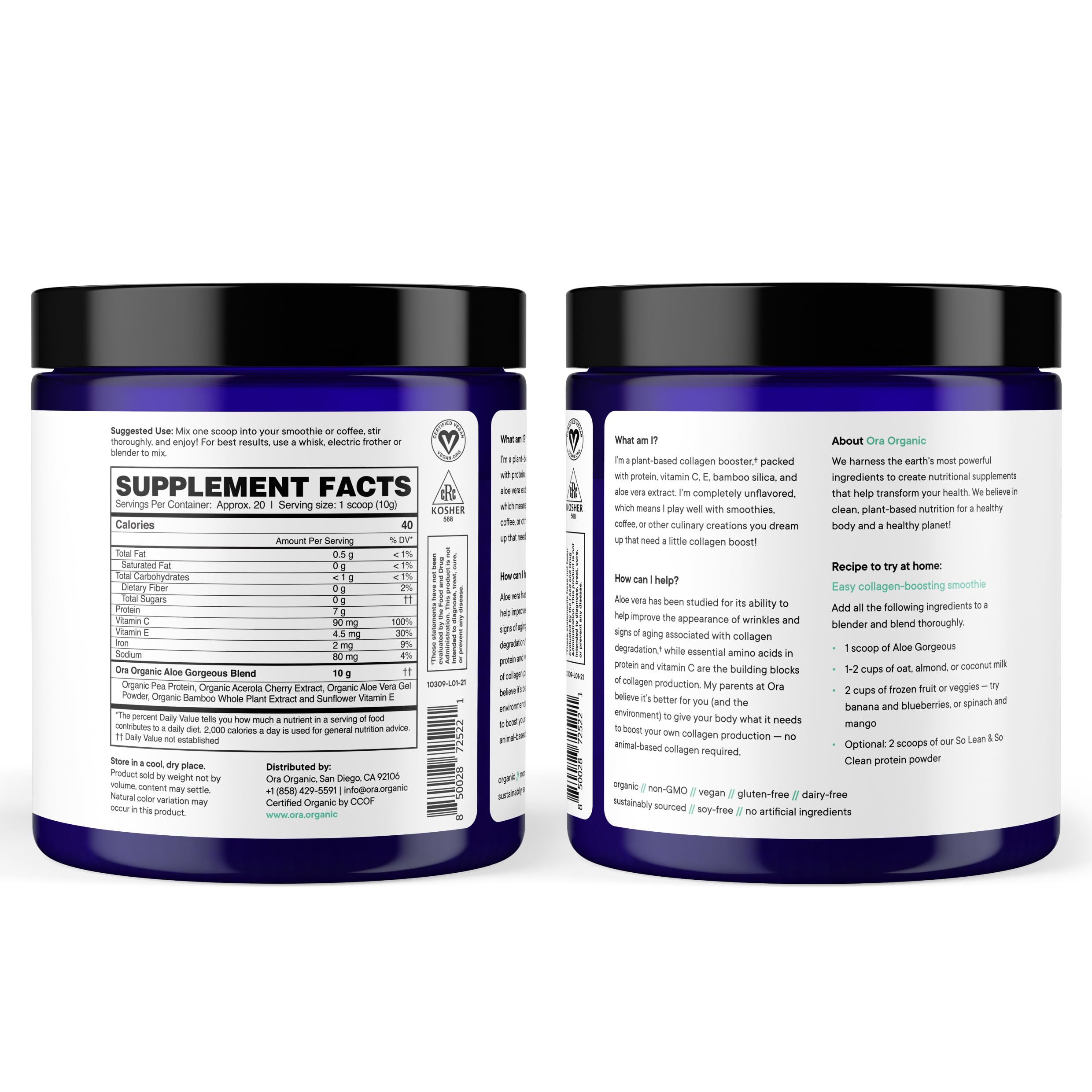 Ora Organic Vegan Collagen-Boosting Powder for Women and Men - Hair, Skin, & Nails Support - Bamboo Silica, Plant-Based Protein, Organic Vitamin C, Aloe Vera - Vanilla Flavor, 20 Servings Ora Organic uk supplements