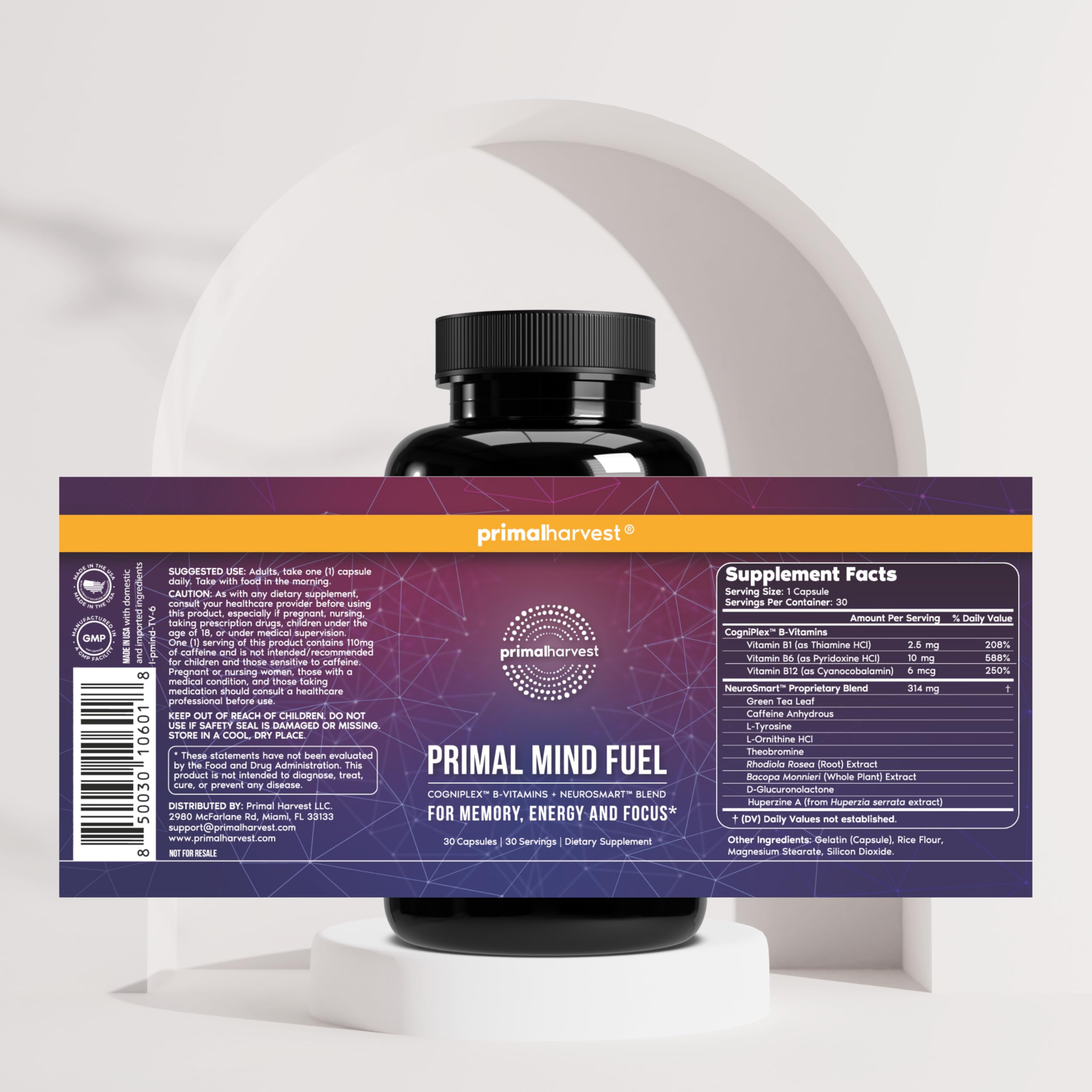 Brain Supplement by Primal Harvest, Primal Mind Fuel Brain Booster for Focus, Energy, Clarity, and Brain Health 30 Capsules Nootropics Brain Support Supplement for Men and Women Primal Harvest uk supplements