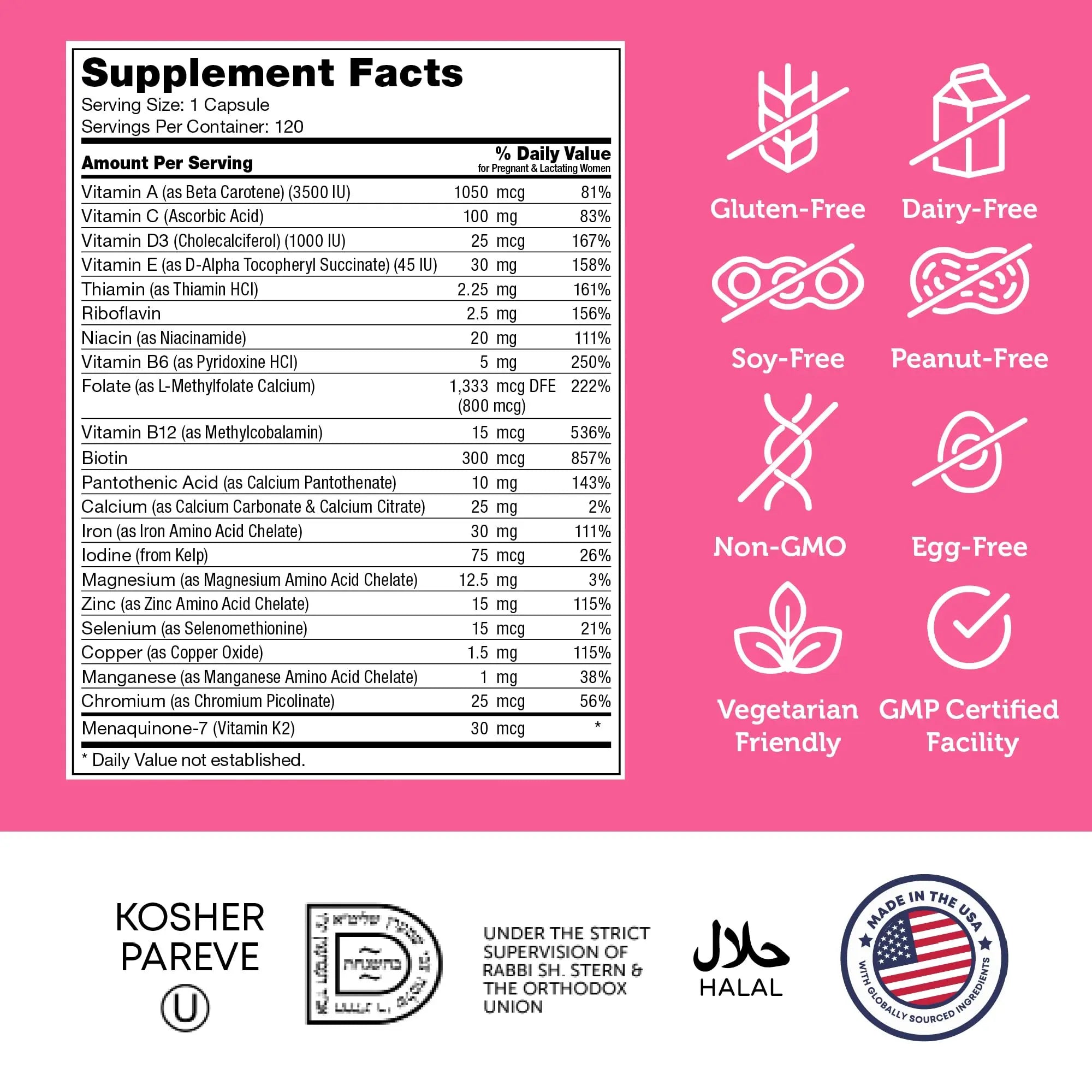 Zahler - Total One Prenatal Vitamins for Women (120 Count) Daily Multi Vitamin Prenatals with Folic Acid, Iron, Zinc Zahler uk supplements